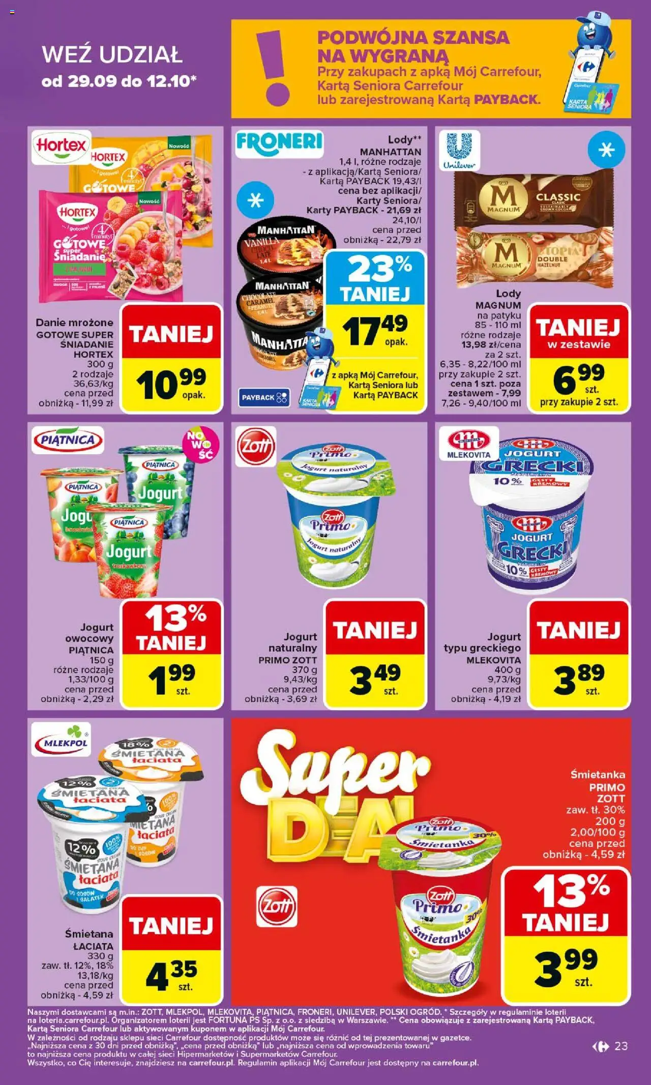 Carrefour Gazetka od 06.10.2025 | Strona: 23 | Produkty: Karta, Jogurt naturalny, Lody, Owoce
