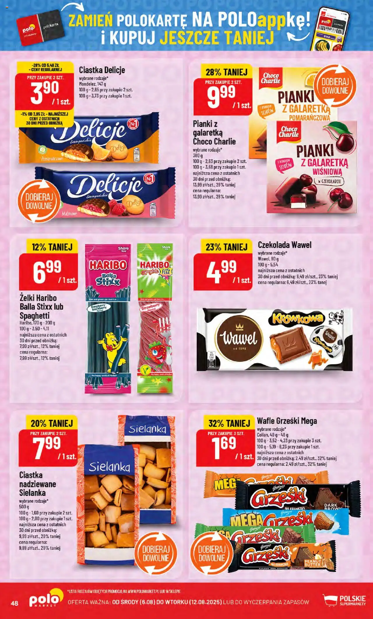 POLOmarket Gazetka od 06.08.2025 | Strona: 48 | Produkty: Żelki, Pianki, Czekolada, Ciastka