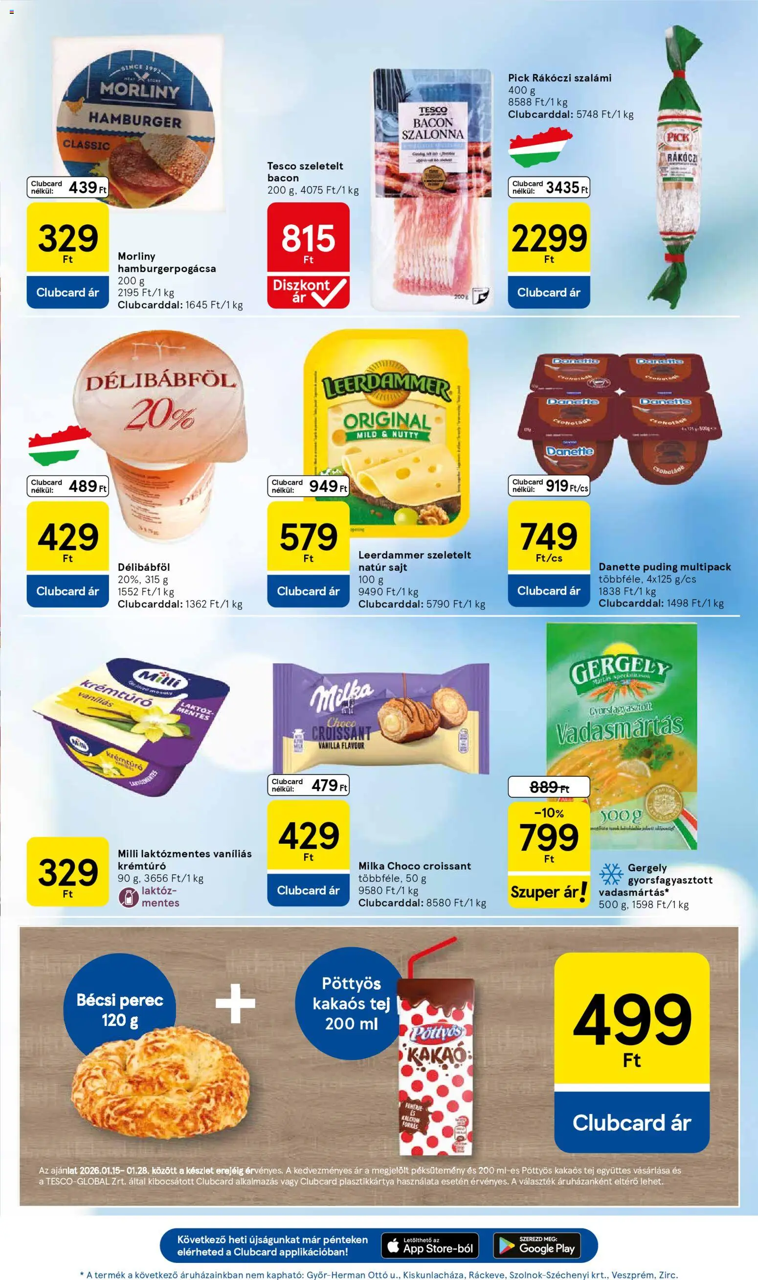 Tesco akciós ujság - amely érvényes a következő dátumtól: 22.01.2026 | Oldal: 3 | Termékek: Rákóczi szalámi, Bacon, Tej, Szalámi