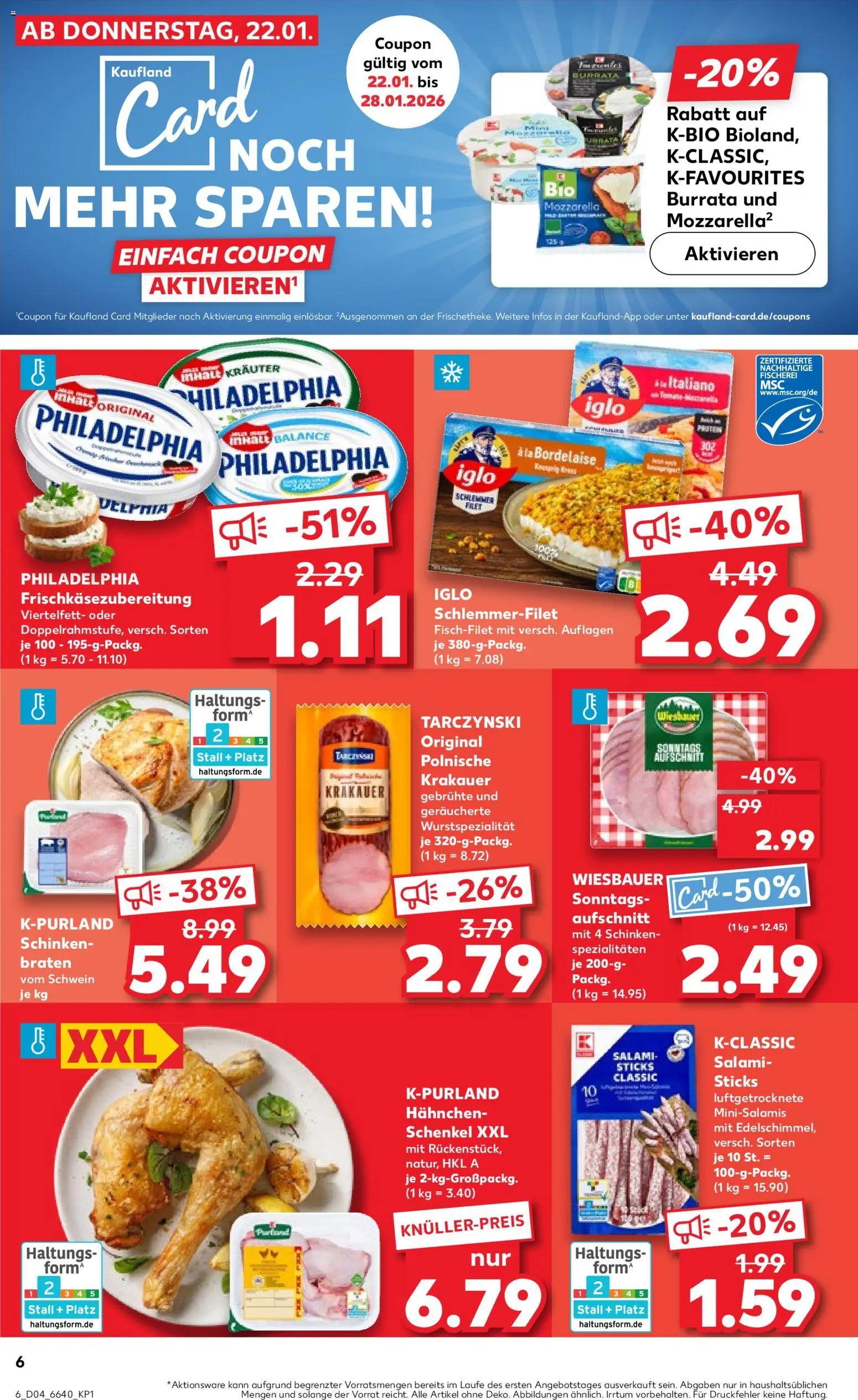 Kaufland Prospekt 	 – gültig ab 22.01.2026 | Seite: 6 | Produkte: Philadelphia, Iglo, Burrata, Schinken
