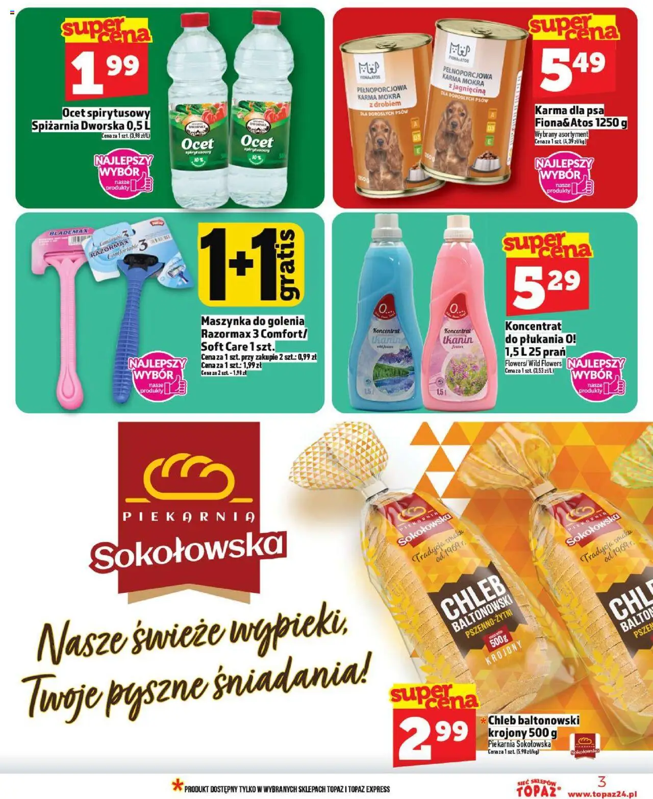 Topaz Gazetka MAZ od 18.09.2025 | Strona: 3 | Produkty: Ocet, Piekarnia, Jagnięcina, Chleb