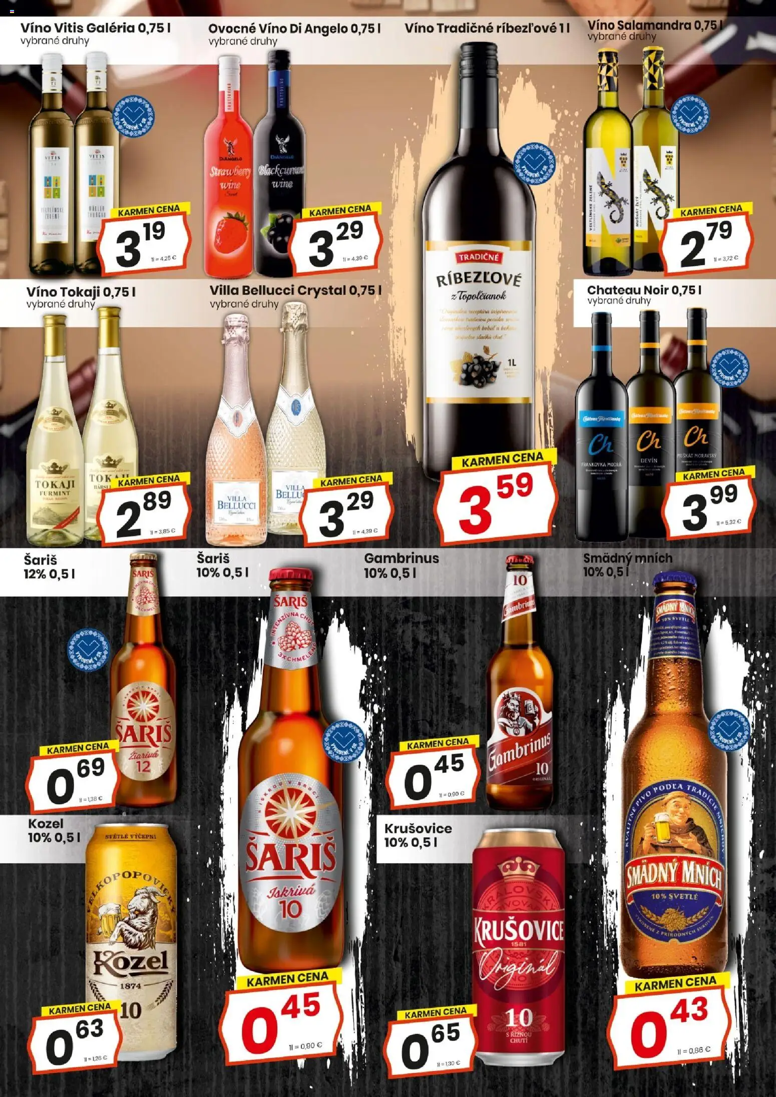Nové KARMEN CBA akcie – leták je platný od 22.01.2026 | Strana: 13 | Produkty: Víno, Krušovice, Šariš, Gambrinus