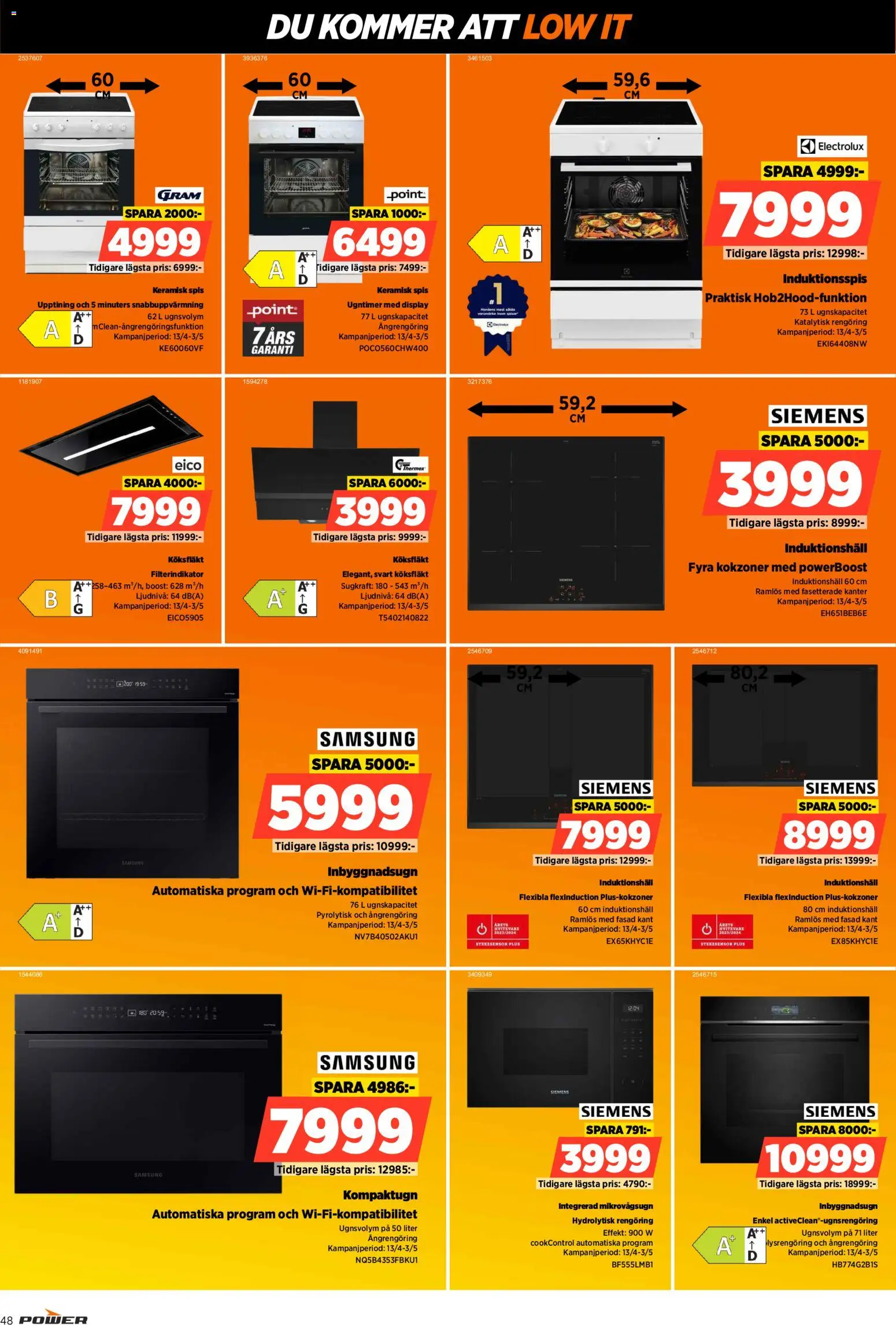 Power reklamblad aktuell från 20.04.2026 | Sida: 48 | Produkter: Köksfläkt, Mikrovågsugn, Spis