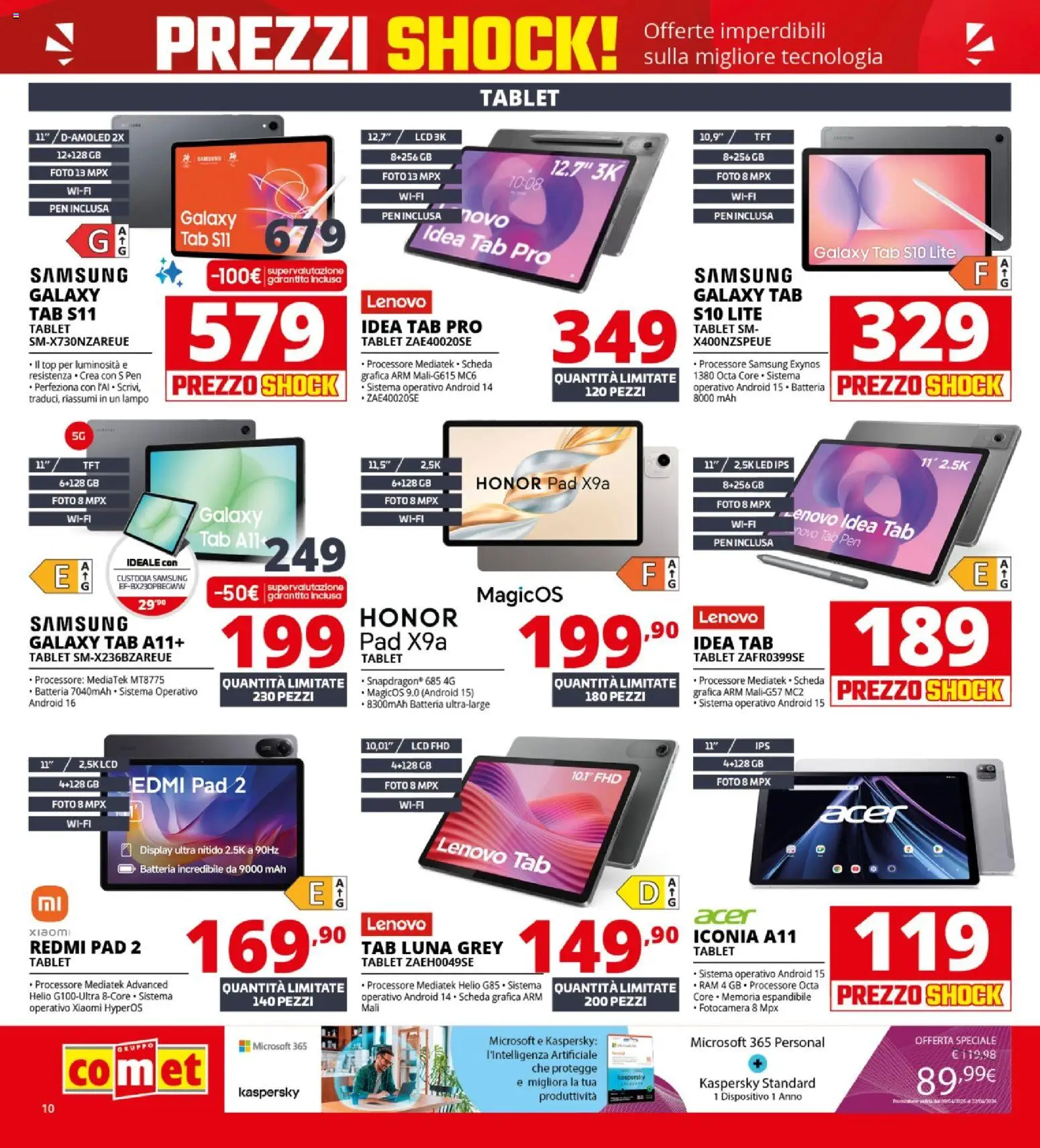 Volantino Comet del 23.04.2026 | Pagina: 10 | Prodotti: Samsung Galaxy, Tablet, Fotocamera, Batteria