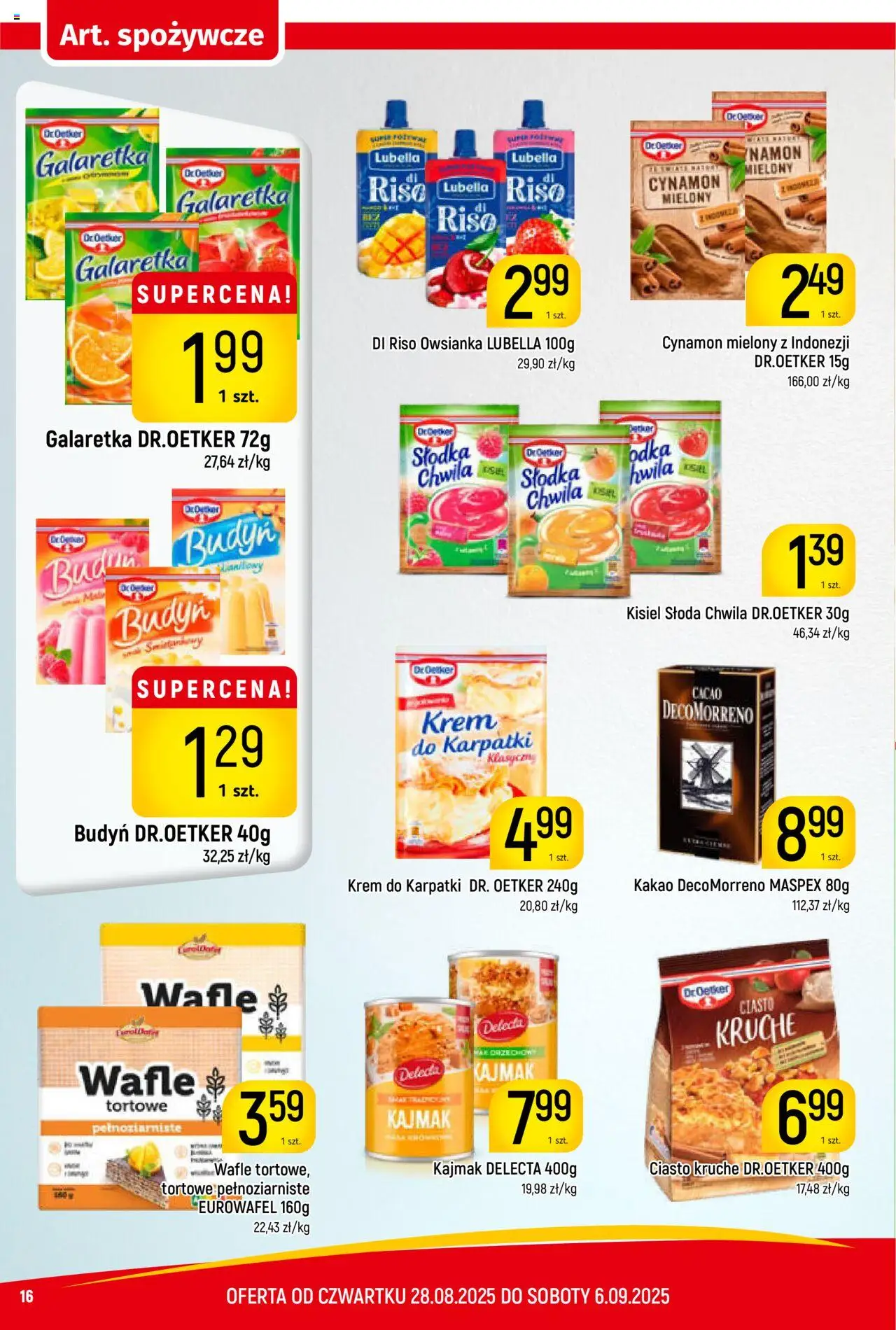 Piotruś Pan Gazetka od 28.08.2025 | Strona: 16 | Produkty: Owsianka, Wafle, Krem do karpatki, Krem