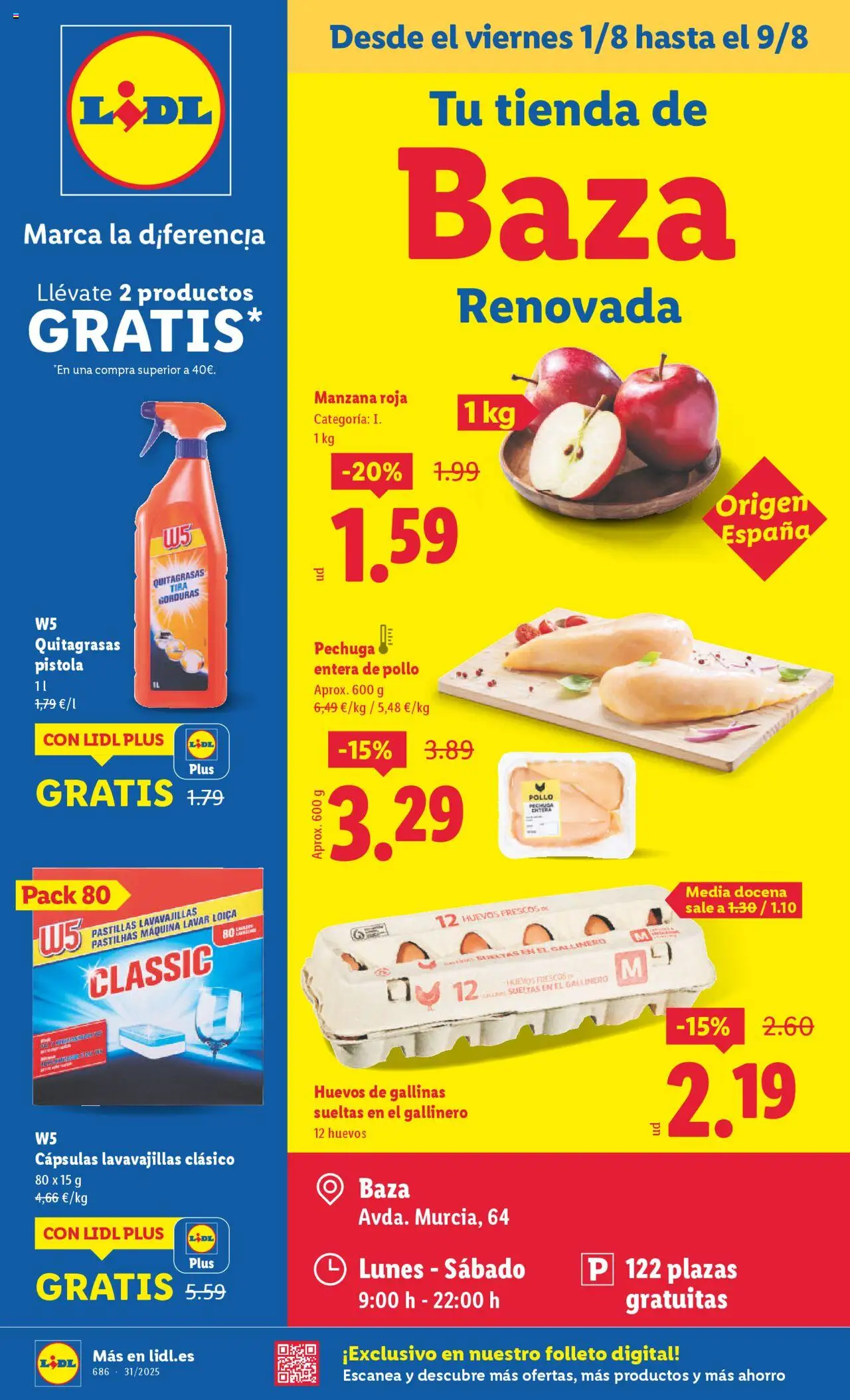 Lidl - Apertura Baza │ válido desde el 01.08.2025 | Página: 1 | Productos: Huevos, Pastillas lavavajillas, Apple, Lavavajillas