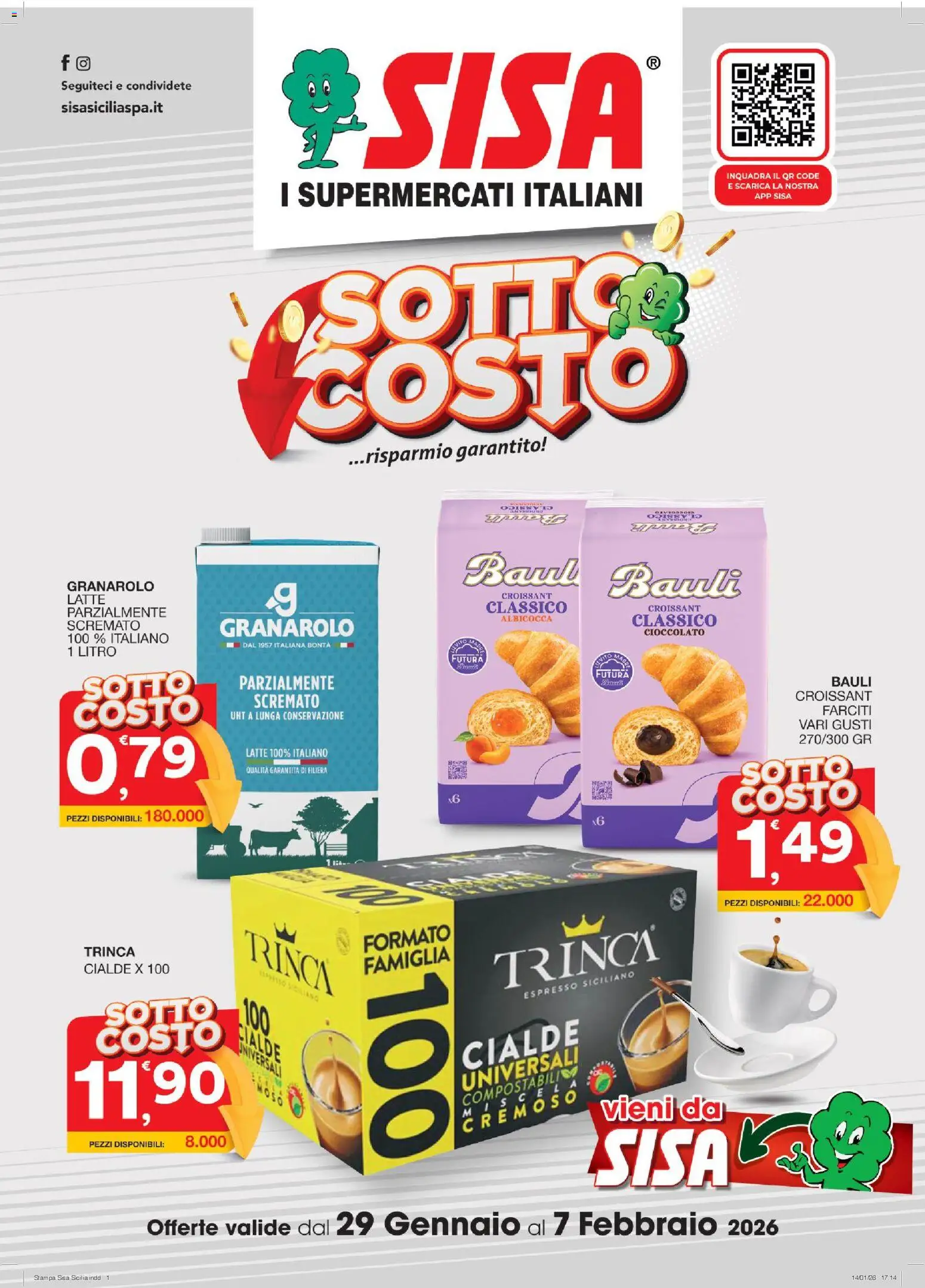 Volantino SISA del 29.01.2026 | Pagina: 1 | Prodotti: Cioccolato, Latte, Croissant, Stampa
