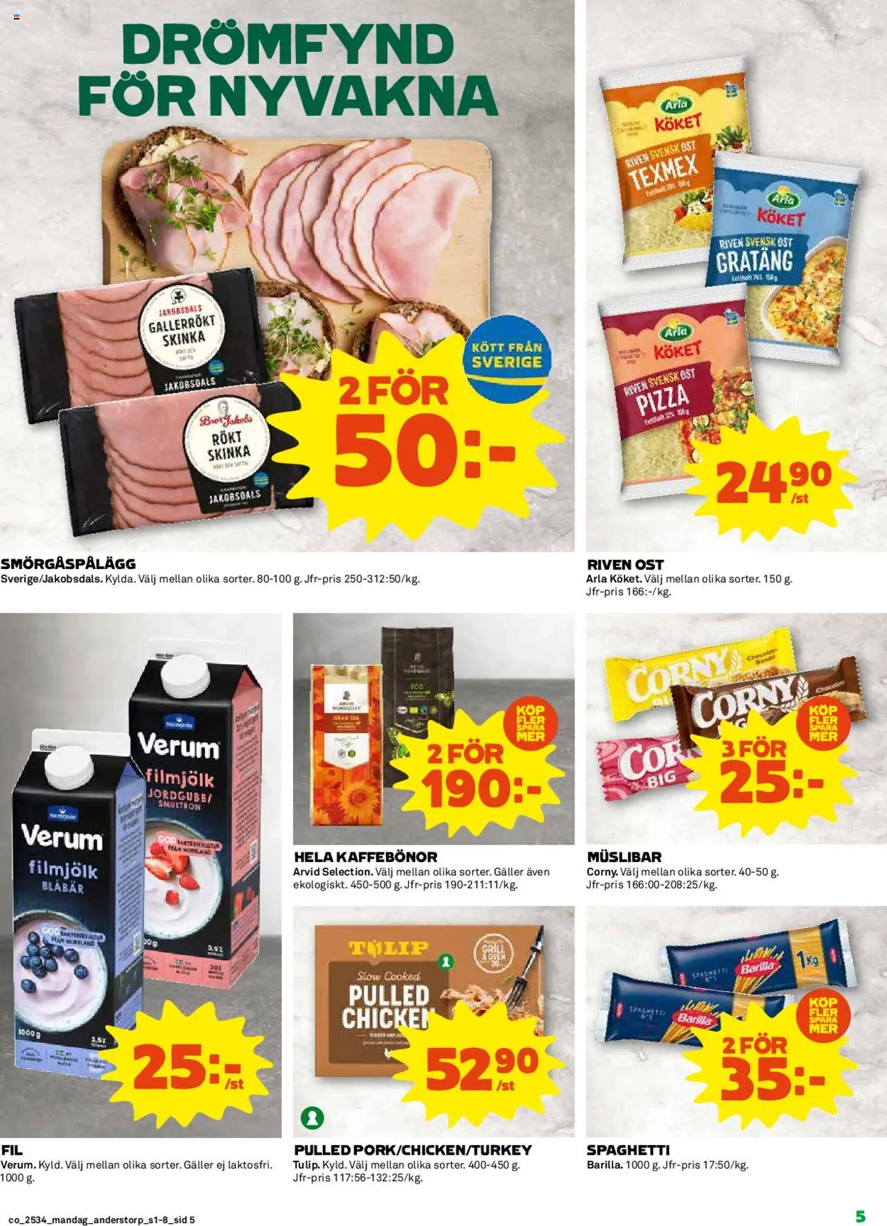 Coop reklamblad aktuell från 18.08.2025 | Sida: 5 | Produkter: Smörgåspålägg, Ost, Spaghetti, Blåbär