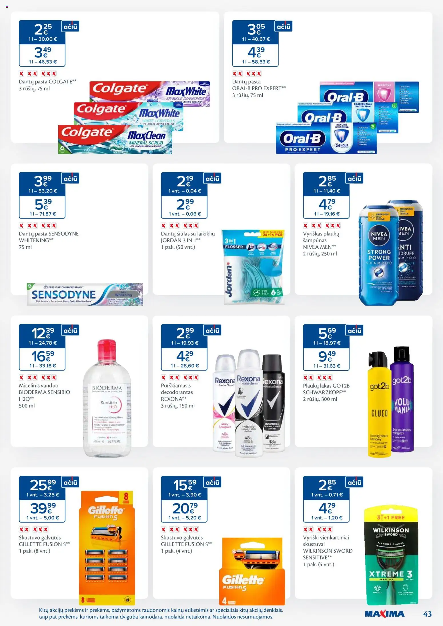 MAXIMA akcijos nuo 11.11.2025 | Puslapis: 43 | Prekių: Skustuvo galvutės, Šampūnas, Micelinis vanduo, Dezodorantas