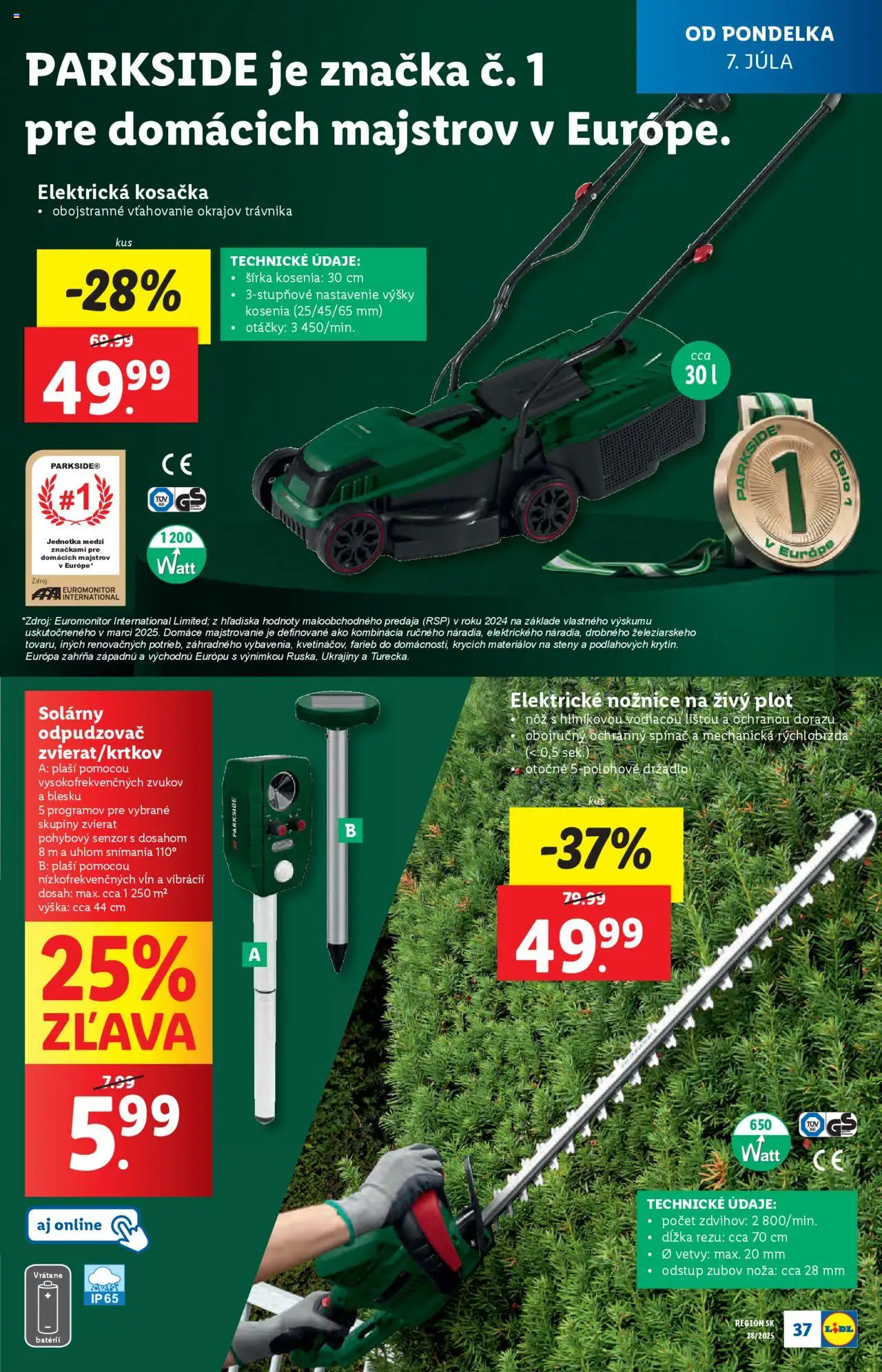 Lidl leták │ platný od 07.07.2025 | Strana: 41 | Produkty: Elektrická kosačka, Kosačka, Nožnice na živý plot, Parkside