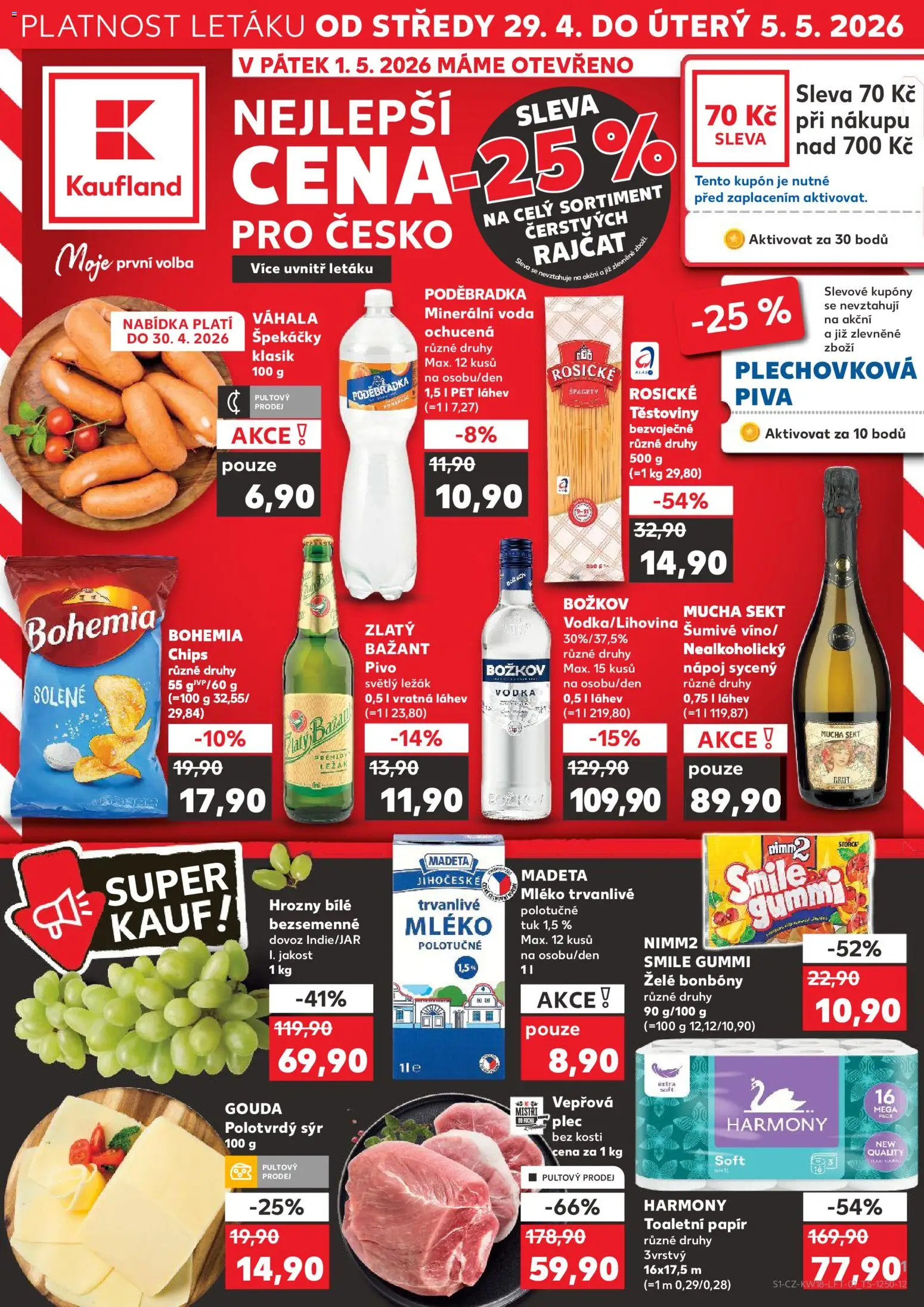Kaufland leták - Kolín od 29.04.2026 | Strana: 1 | Produkty: Zlatý Bažant, Sekt, Bohemia chips, Hrozny