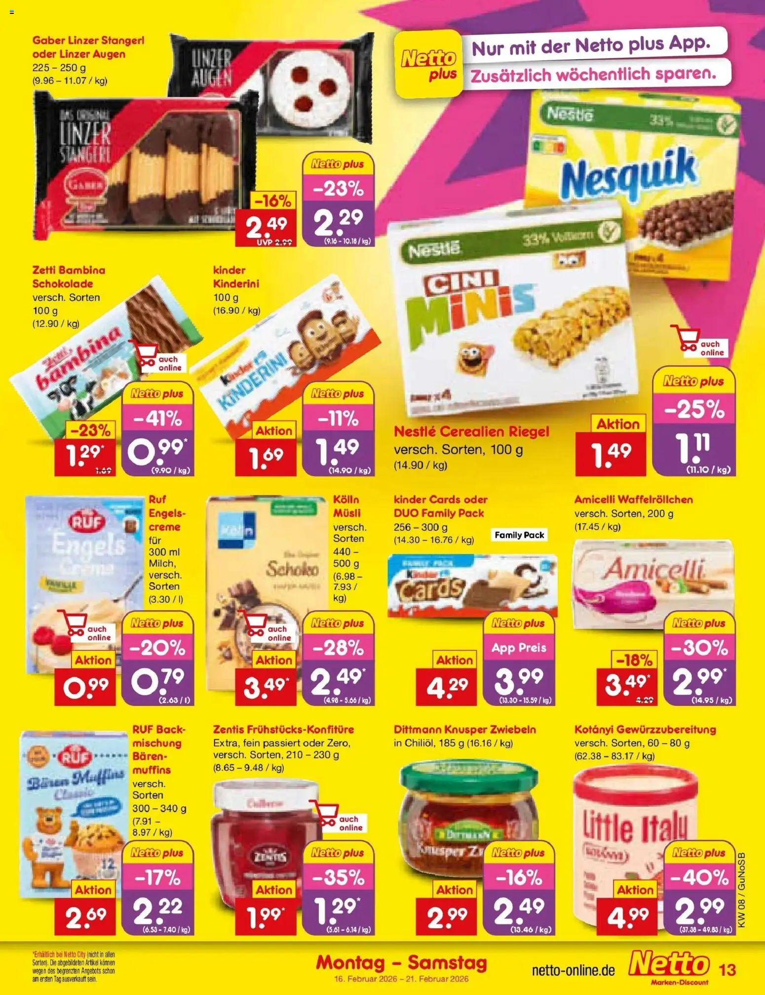 Netto Marken-Discount prospekt Machern	 – gültig ab 16.02.2026 | Seite: 13 | Produkte: Musli, Kinder schokolade, Kolln, Schokolade