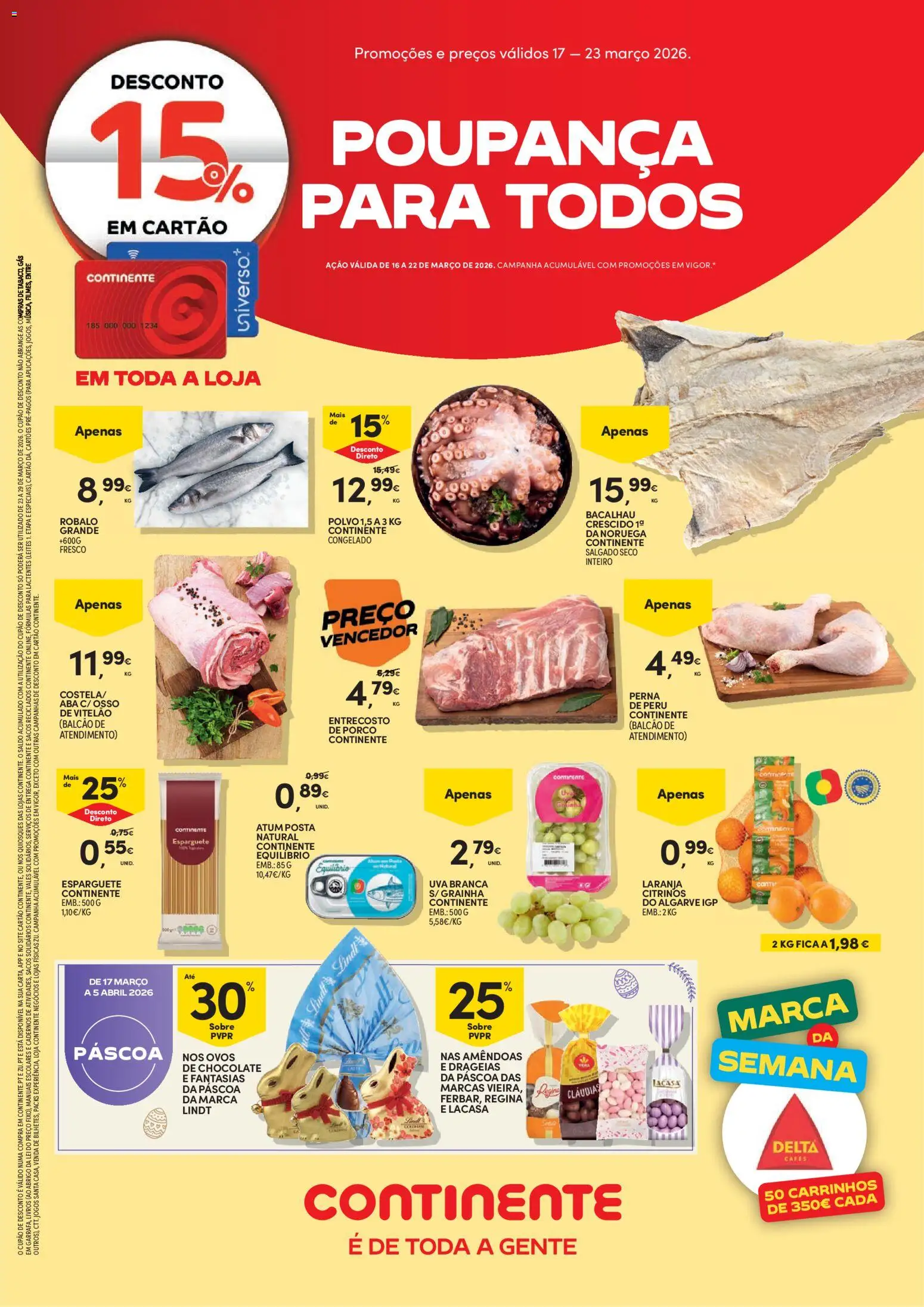 Continente folheto │ válido de 17.03.2026 | Página: 1 | Produtos: Amêndoas, Esparguete, Bacalhau, Polvo