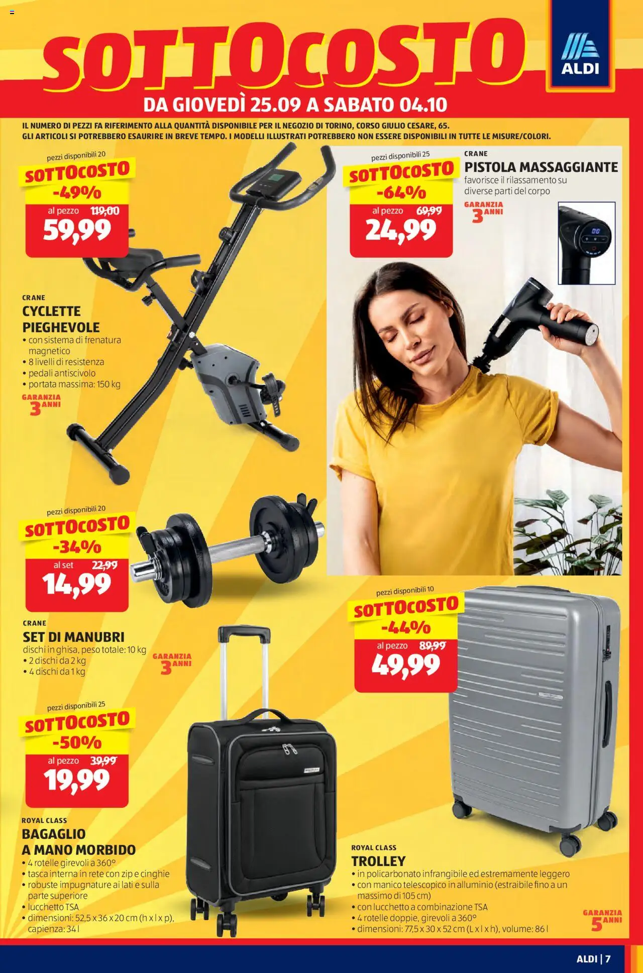Volantino Aldi del 25.09.2025 | Pagina: 7 | Prodotti: Alluminio, Cyclette, Trolley