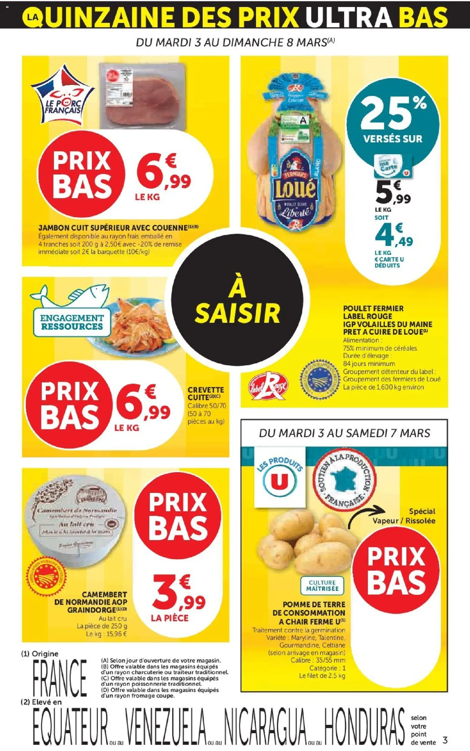 {H1} | Page: 3 | Produits: Pomme de terre, Crevette, Porc, Camembert