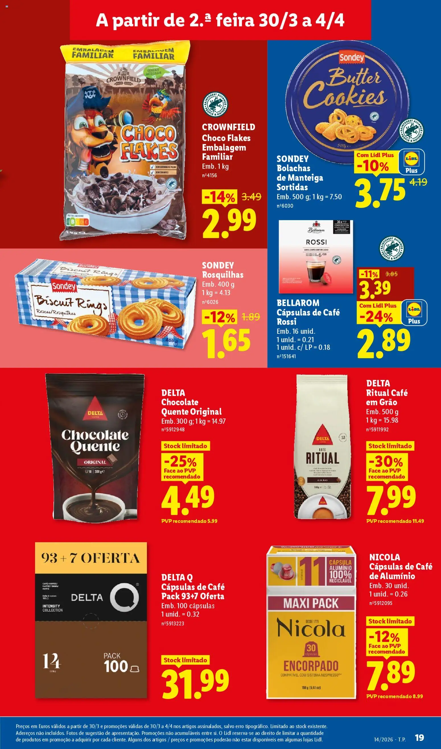 Lidl folheto │ válido de 30.03.2026 | Página: 19 | Produtos: Bolachas, Café, Chocolate, Cereais