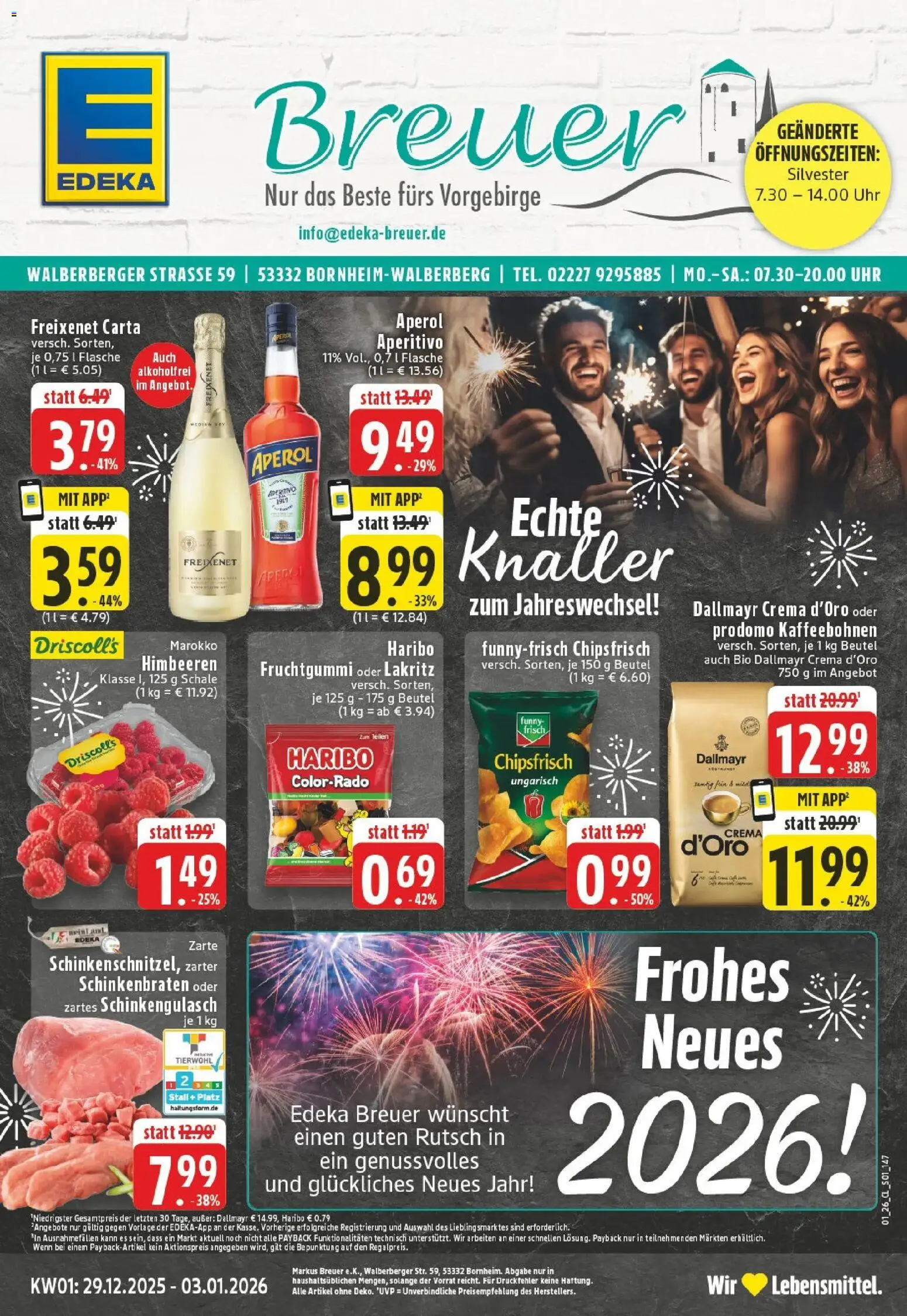 Edeka prospekt Bornheim-Walberberg	 – gültig ab 28.12.2025 | Seite: 1 | Produkte: Himbeeren, Haribo, Aperol, Chips