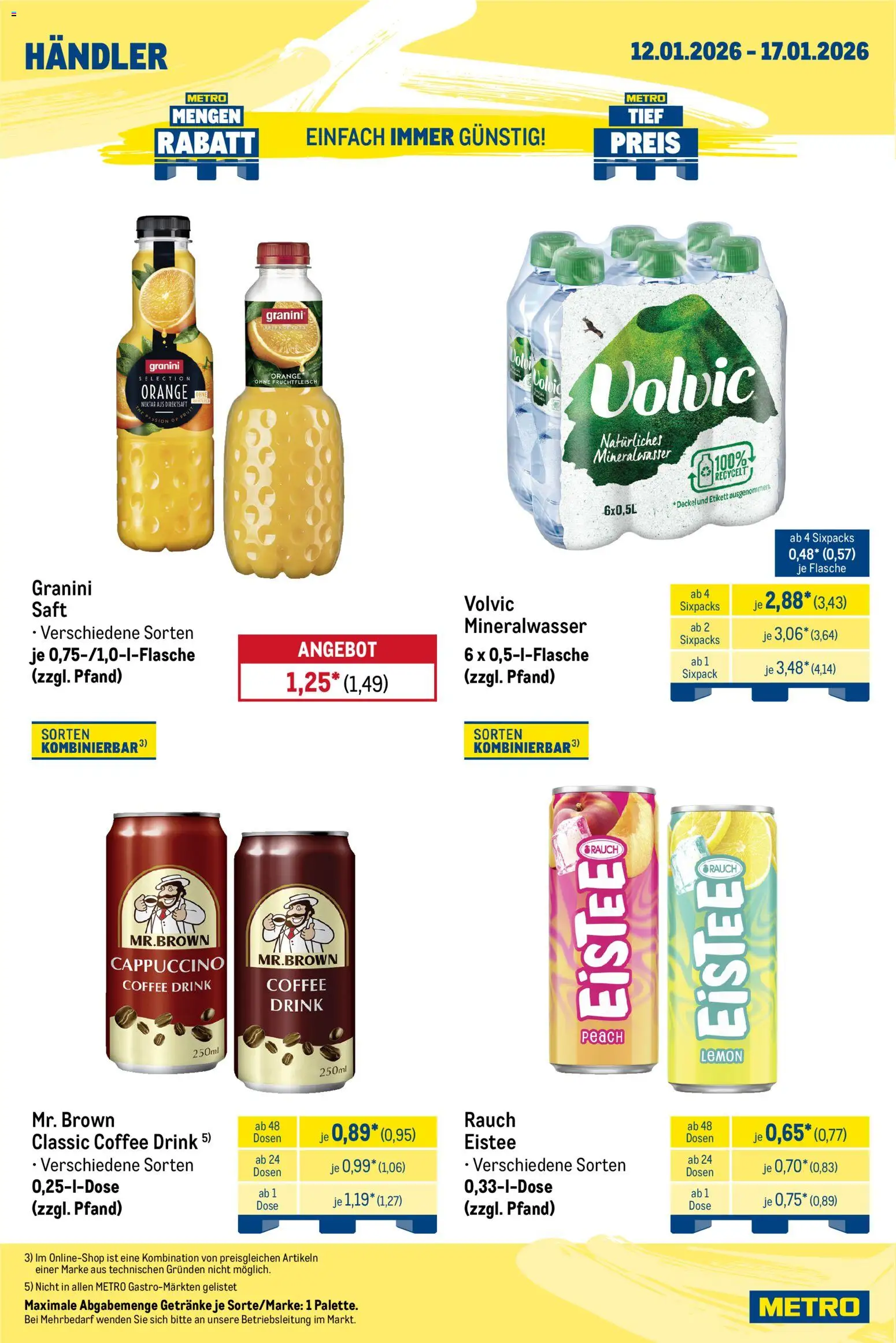 Metro  Wochen-Angebote Händler – gültig ab 12.01.2026 | Seite: 4 | Produkte: Mineralwasser, Granini, Saft, Volvic