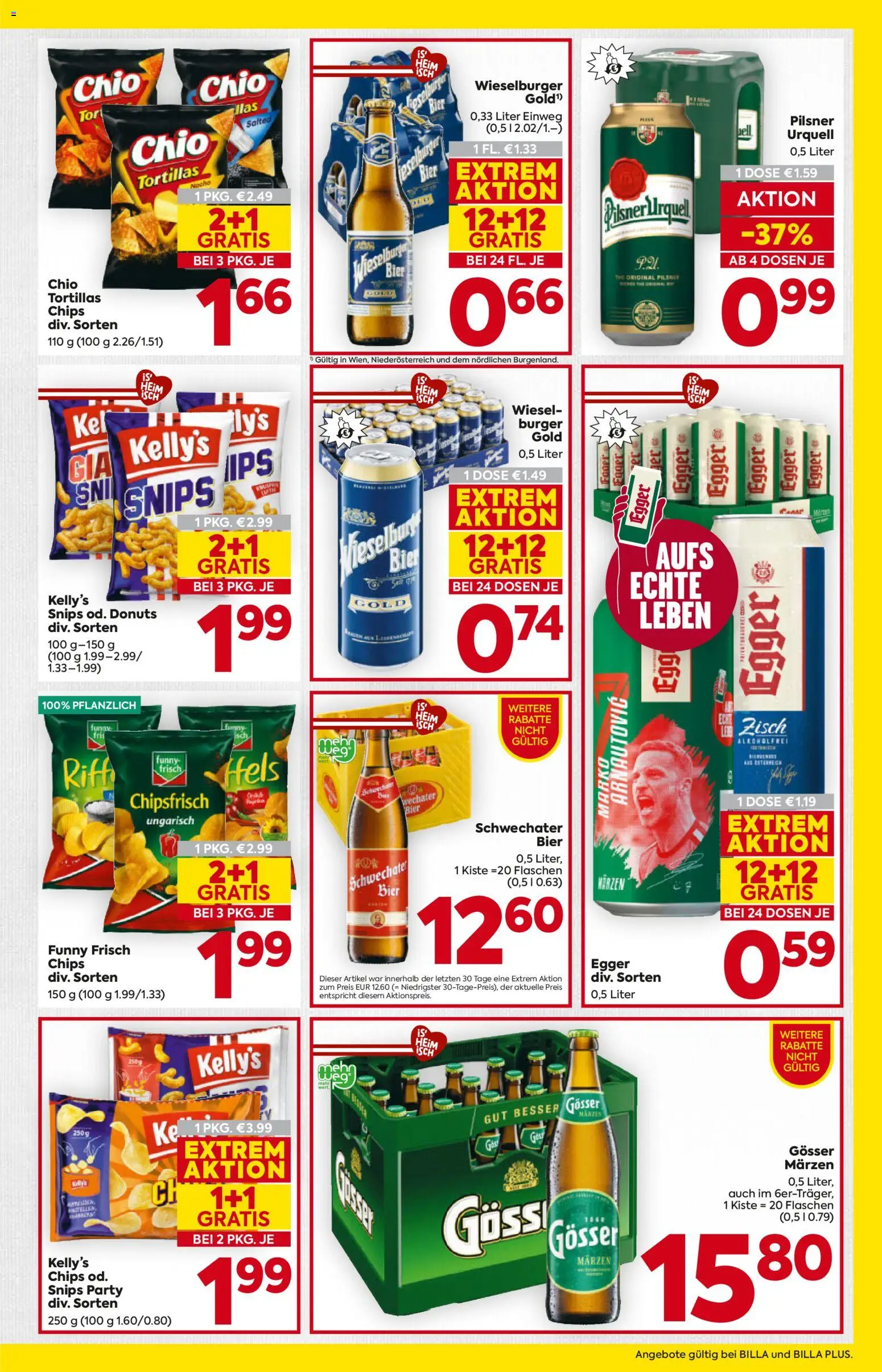 Billa AT akciós ujság - amely érvényes a következő dátumtól: 16.04.2026 | Oldal: 13 | Termékek: Chips, Pilsner urquell, Gösser