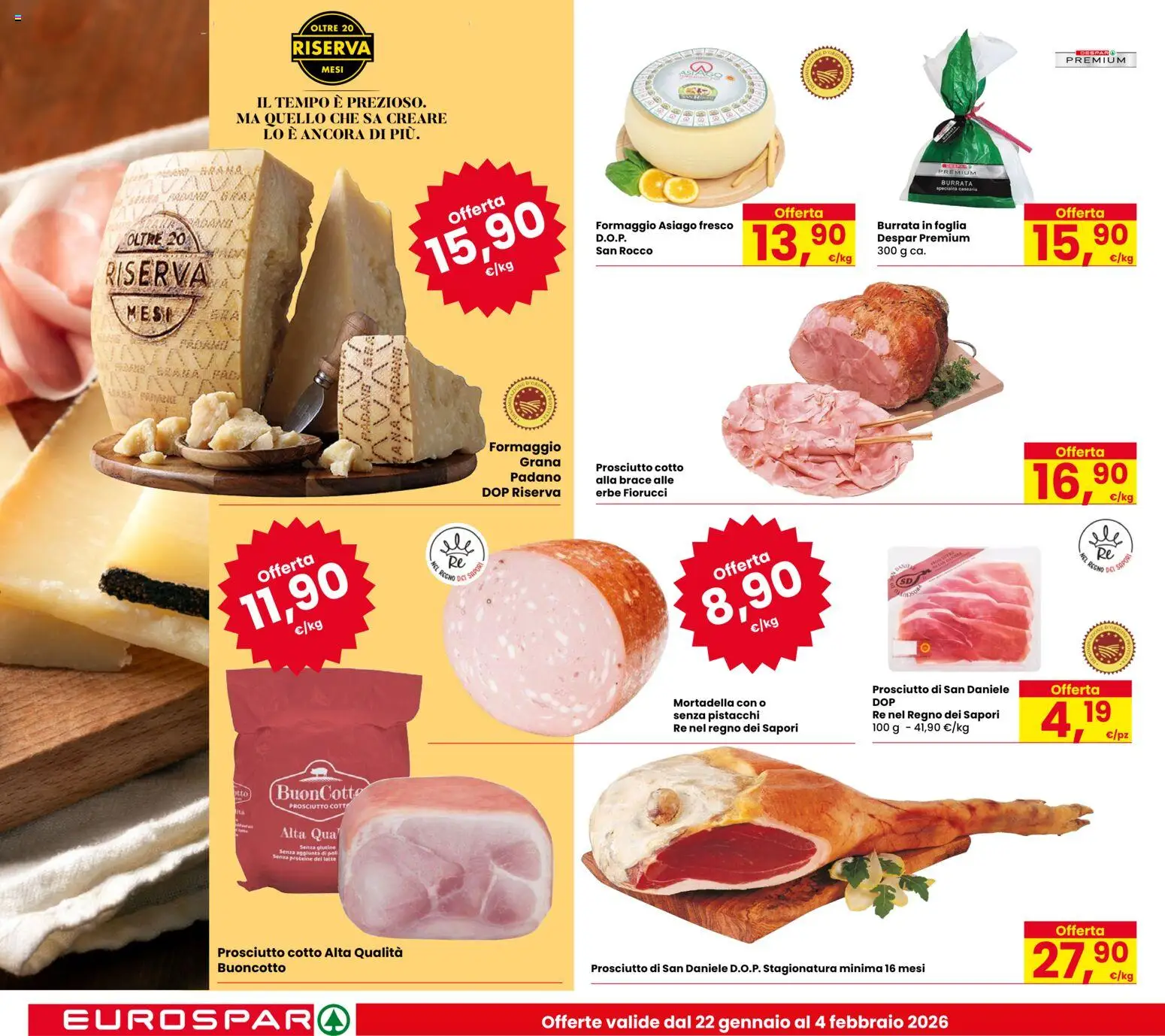 Volantino Eurospar del 22.01.2026 | Pagina: 10 | Prodotti: Prosciutto Cotto, Latte, Formaggio, Burrata