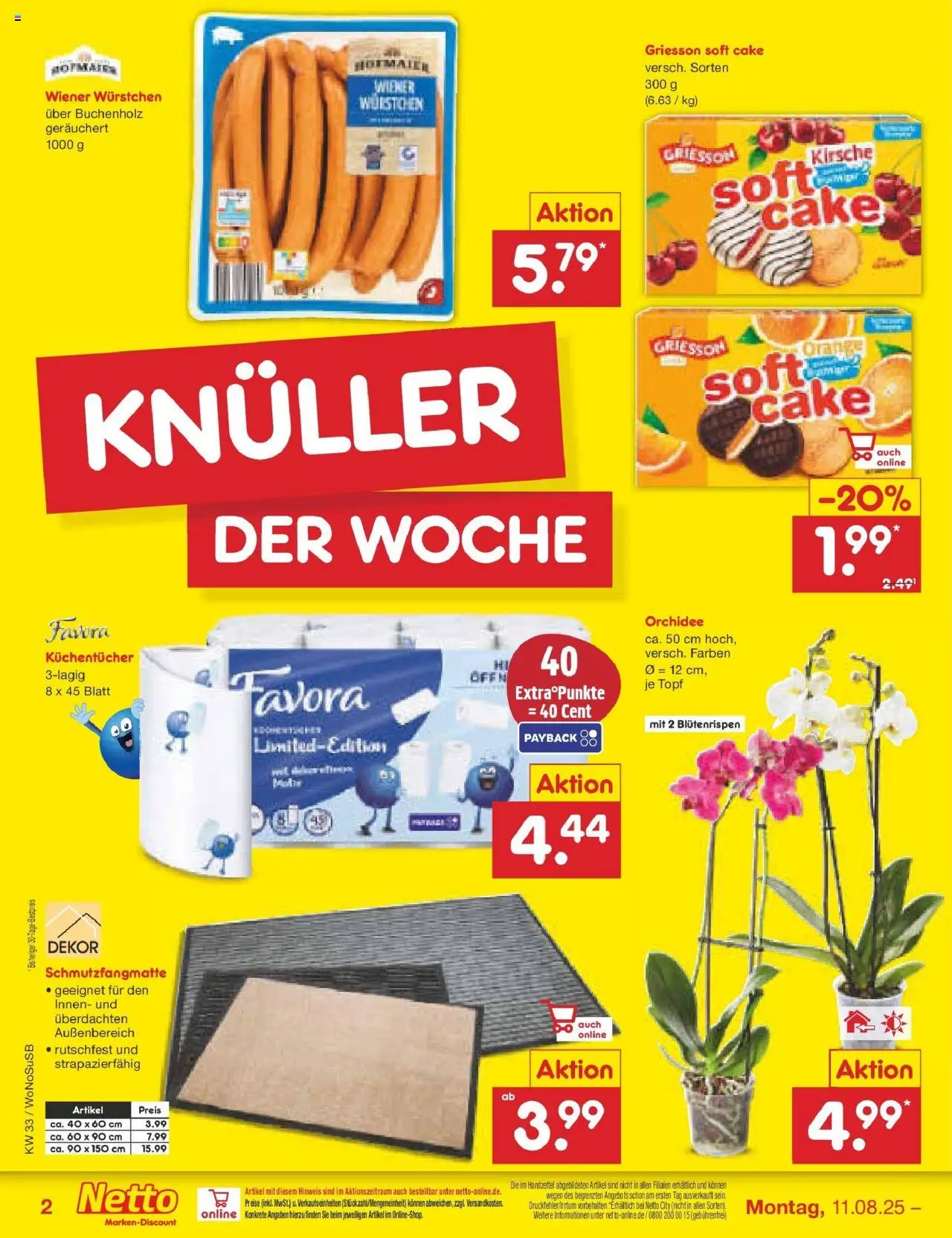 Netto Marken-Discount prospekt Lahnau	 - gültig ab dem 10.08.2025 | Seite: 2 | Produkte: Wiener wurstchen, Orchidee, Schmutzfangmatte