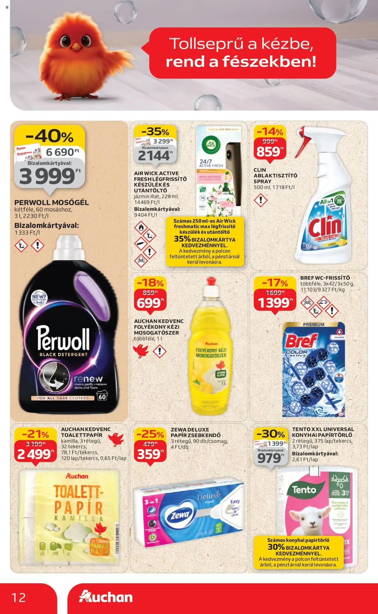 Auchan akciós ujság - amely érvényes a következő dátumtól: 11.09.2025 | Oldal: 12 | Termékek: Perwoll, Mosógél, Légfrissítő, Mosogatószer