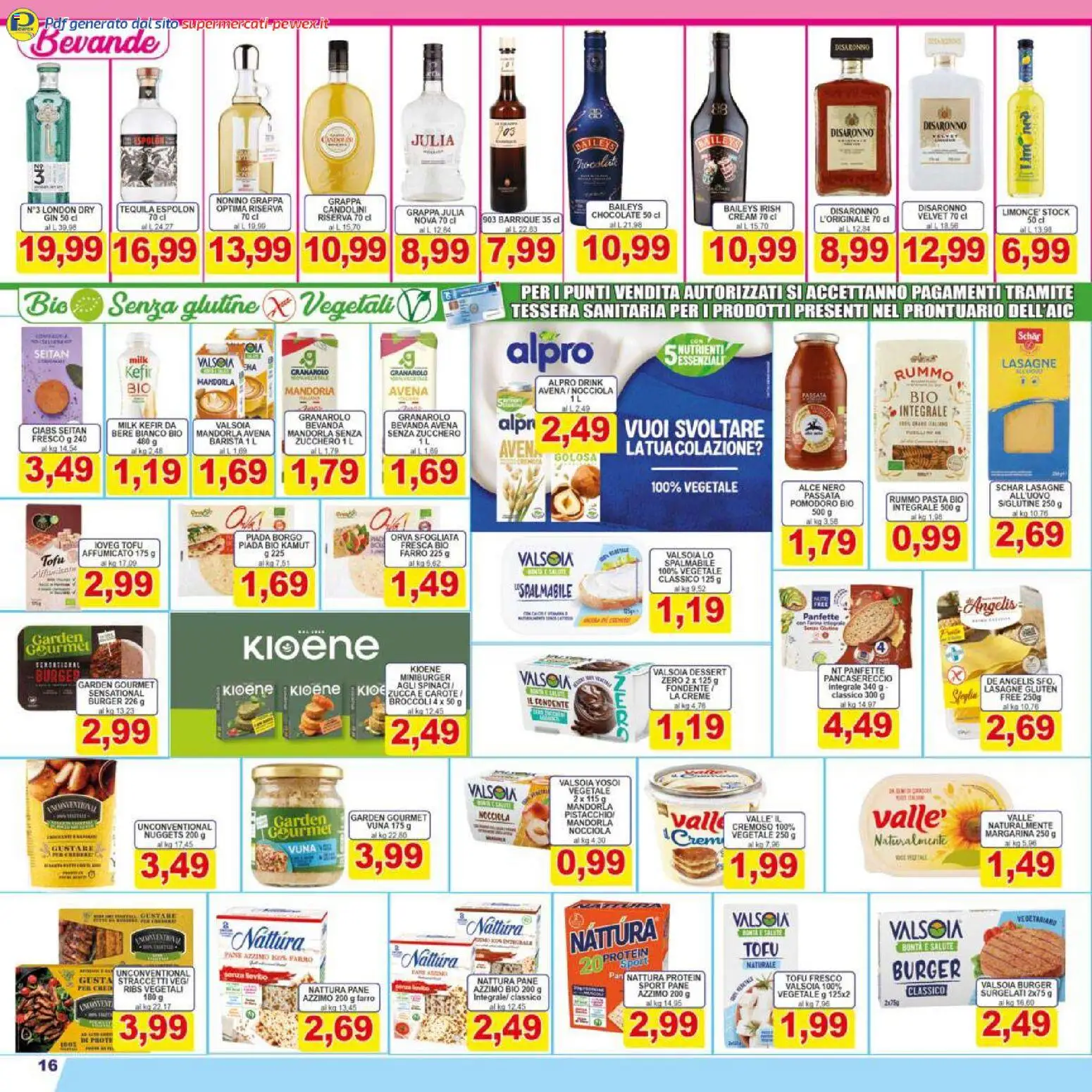 Volantino Pewex del 27.03.2026 | Pagina: 16 | Prodotti: Gin, Nuggets, Zucchero, Pasta