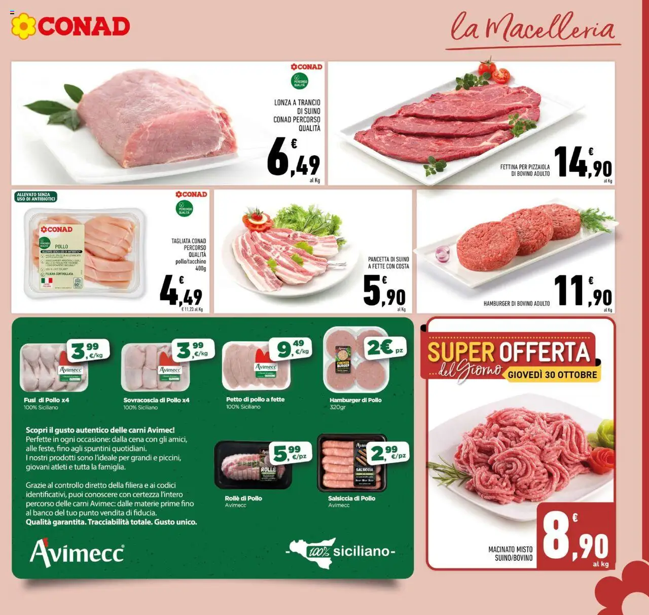 Volantino Conad del 22.10.2025 | Pagina: 5 | Prodotti: Bovino, Petto di Pollo, Pancetta, Salsiccia