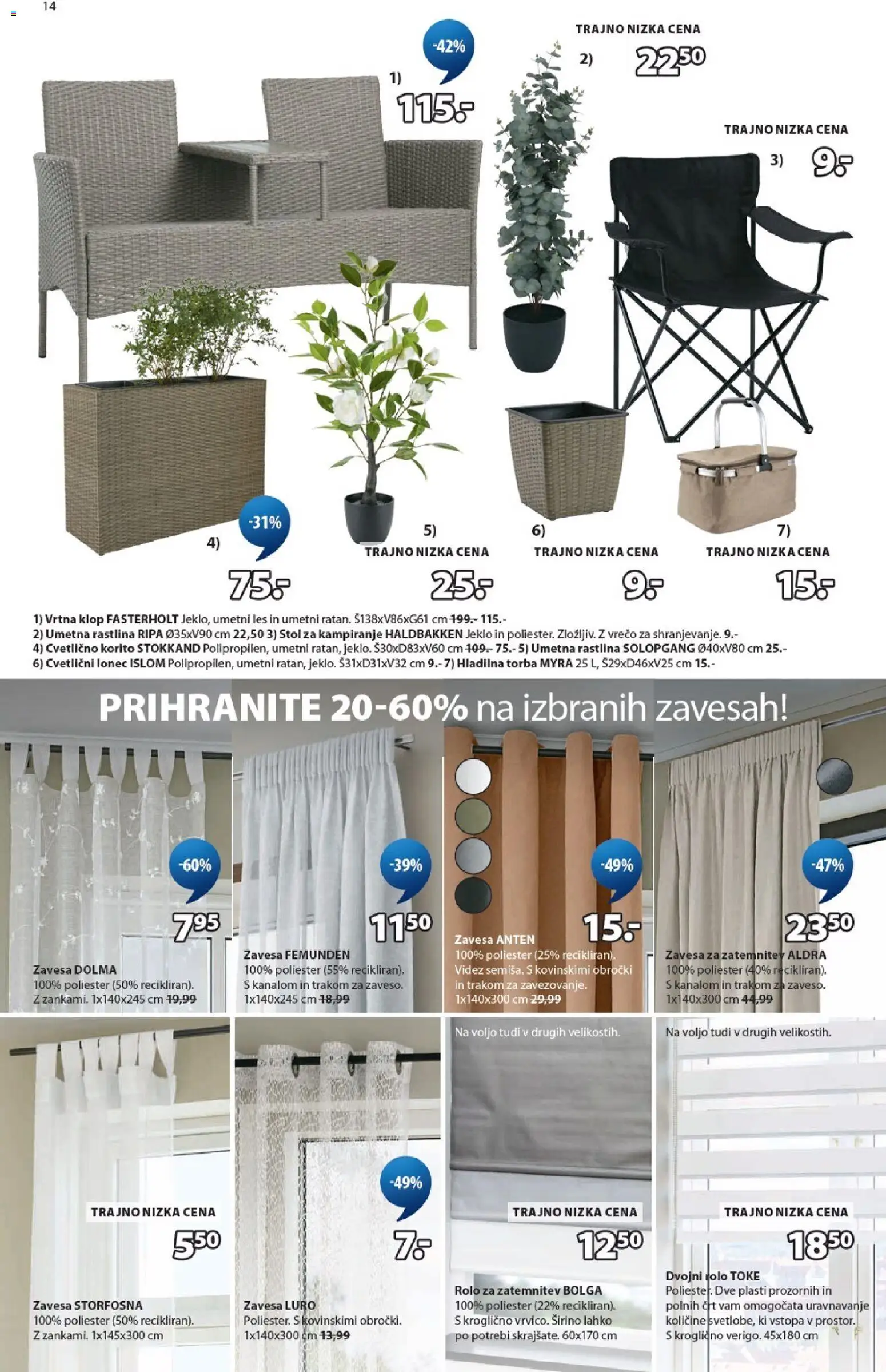 Novi JYSK katalog ponudbe – veljaven od 18.03.2026 | Stran: 14 | Izdelki: Torba, Rolo, Umetna rastlina, Stol