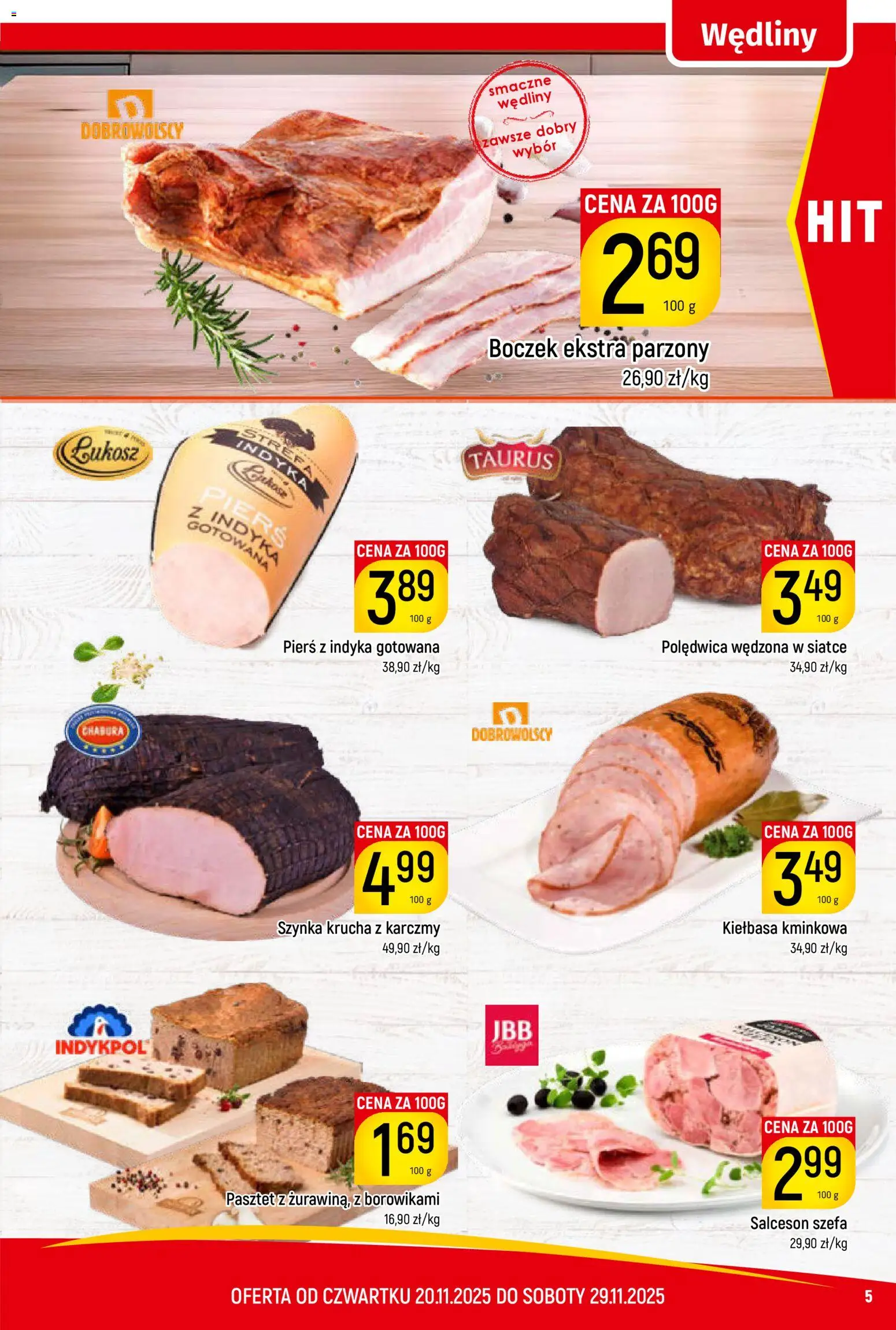 Piotruś Pan Gazetka od 20.11.2025 | Strona: 5 | Produkty: Kiełbasa, Szynka, Boczek, Wędliny