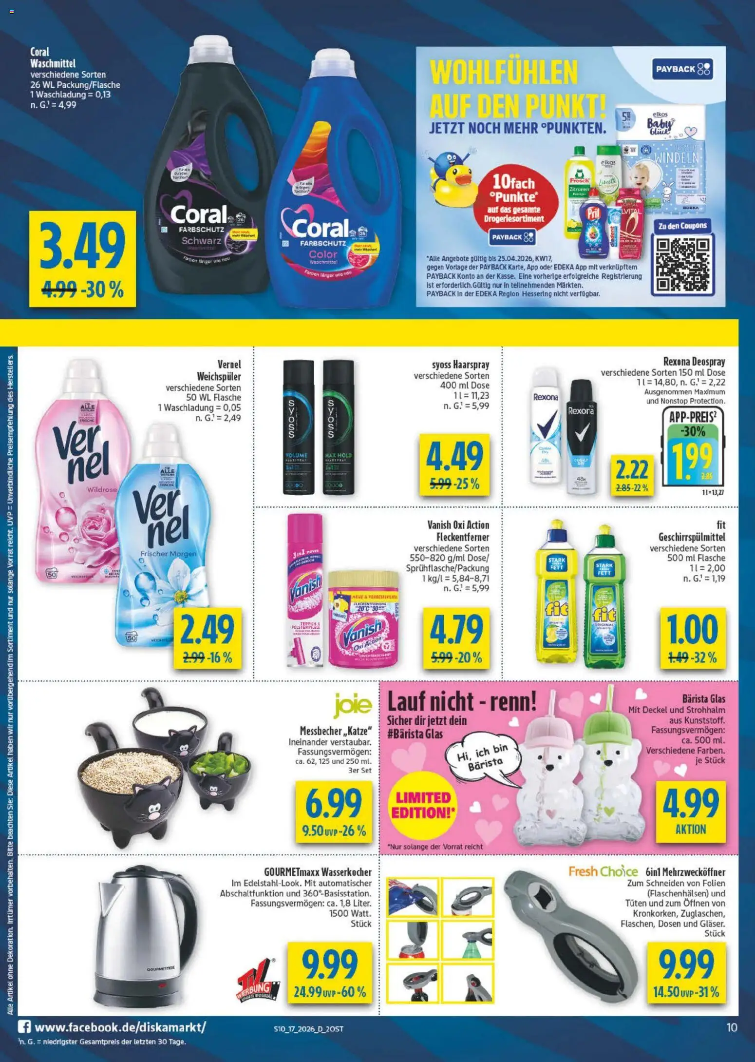 Diska Prospekt 	 – gültig ab 20.04.2026 | Seite: 10 | Produkte: Weichspüler, Waschmittel, Pril, Vernel