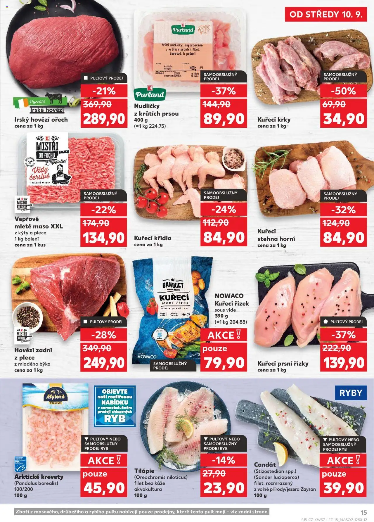 Kaufland leták - Kolín od 10.09.2025 | Strana: 15 | Produkty: Kuřecí prsní řízky, Filet, Maso, Kuřecí stehna