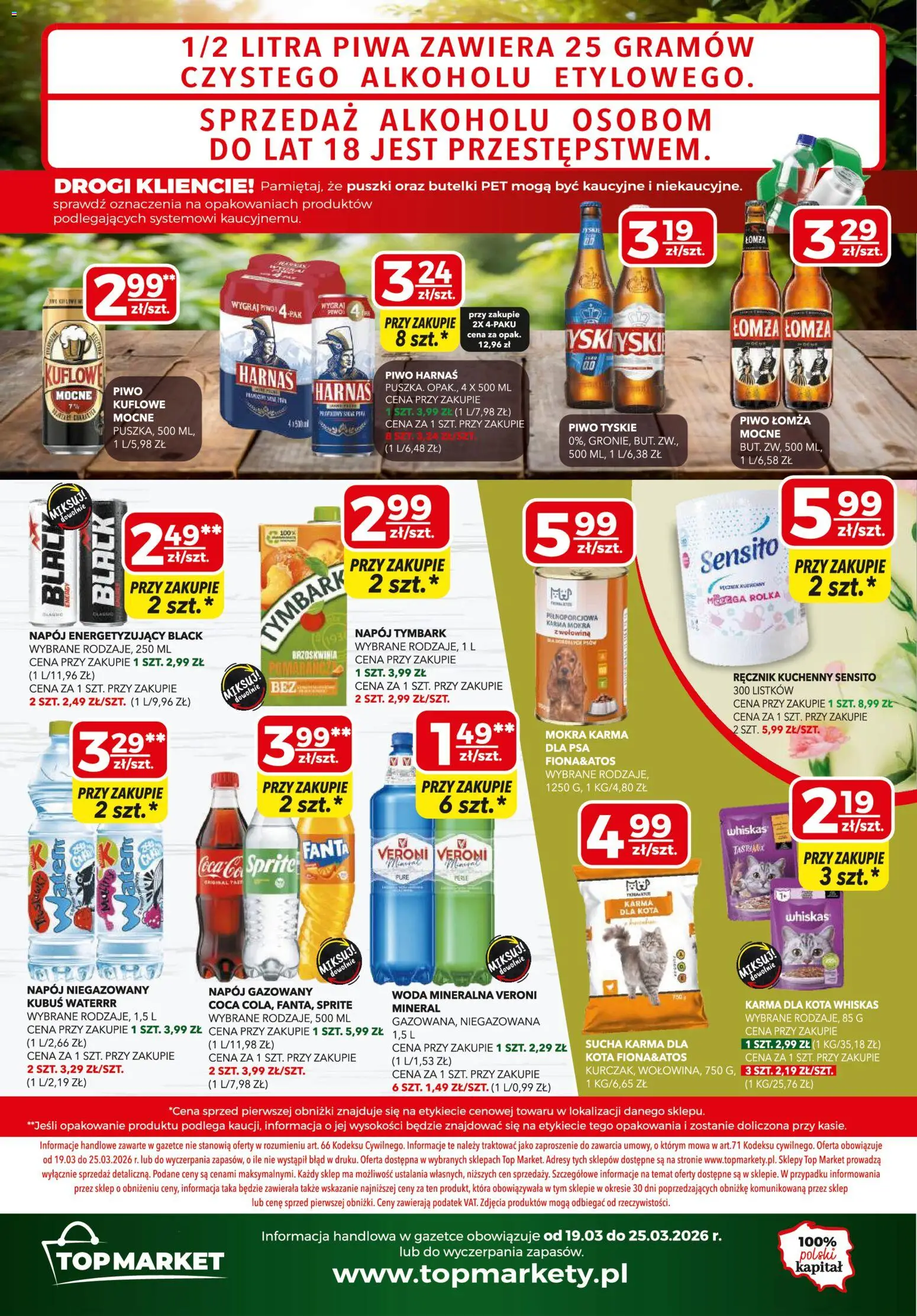 Top Market gazetka mini od 19.03.2026 | Strona: 4 | Produkty: Top, Sprite, Tyskie, Karma dla psa