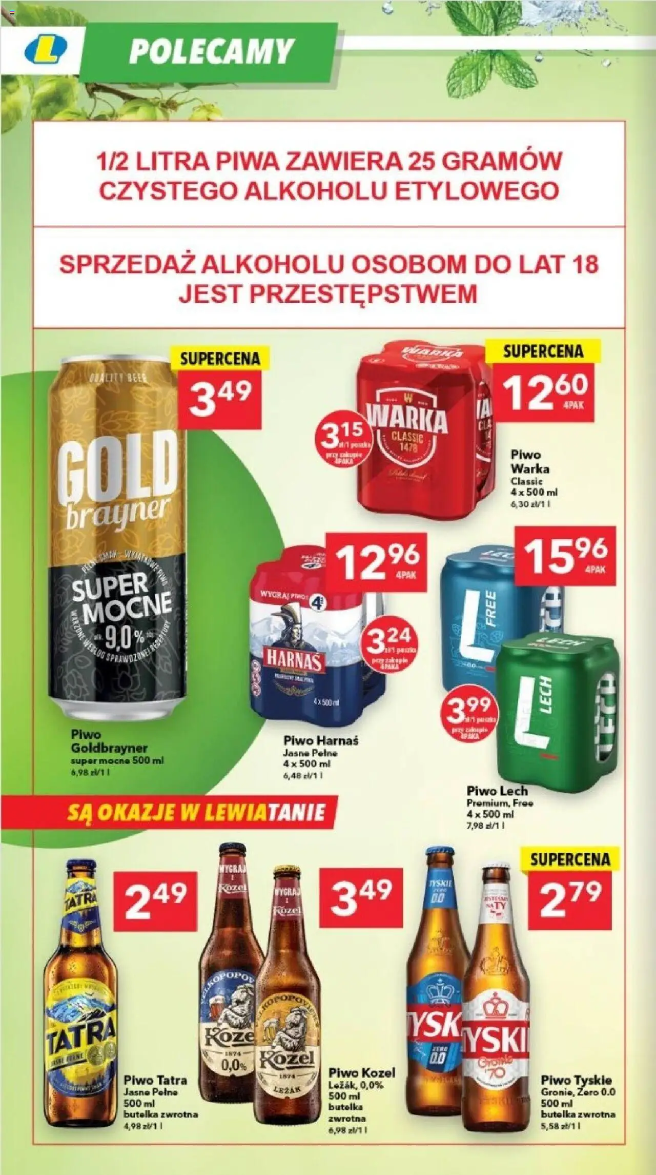 Lewiatan gazetka - Legnica od 23.10.2025 | Strona: 12 | Produkty: Leżak, Tyskie, Harnaś, Piwo kozel
