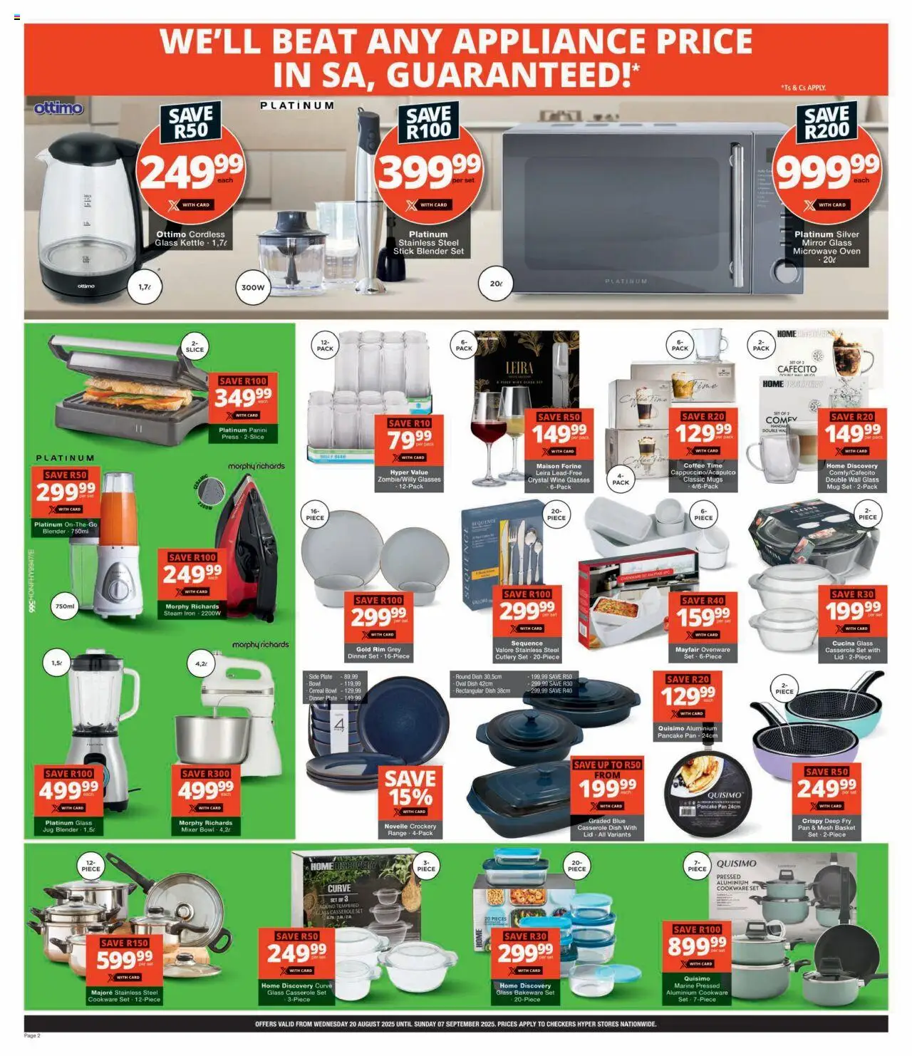 Checkers - Hyper Price Drop Promotion │ valid from 20.08.2025 | Page: 2 | Products: Glasses, Oven, Basket, Mirror
