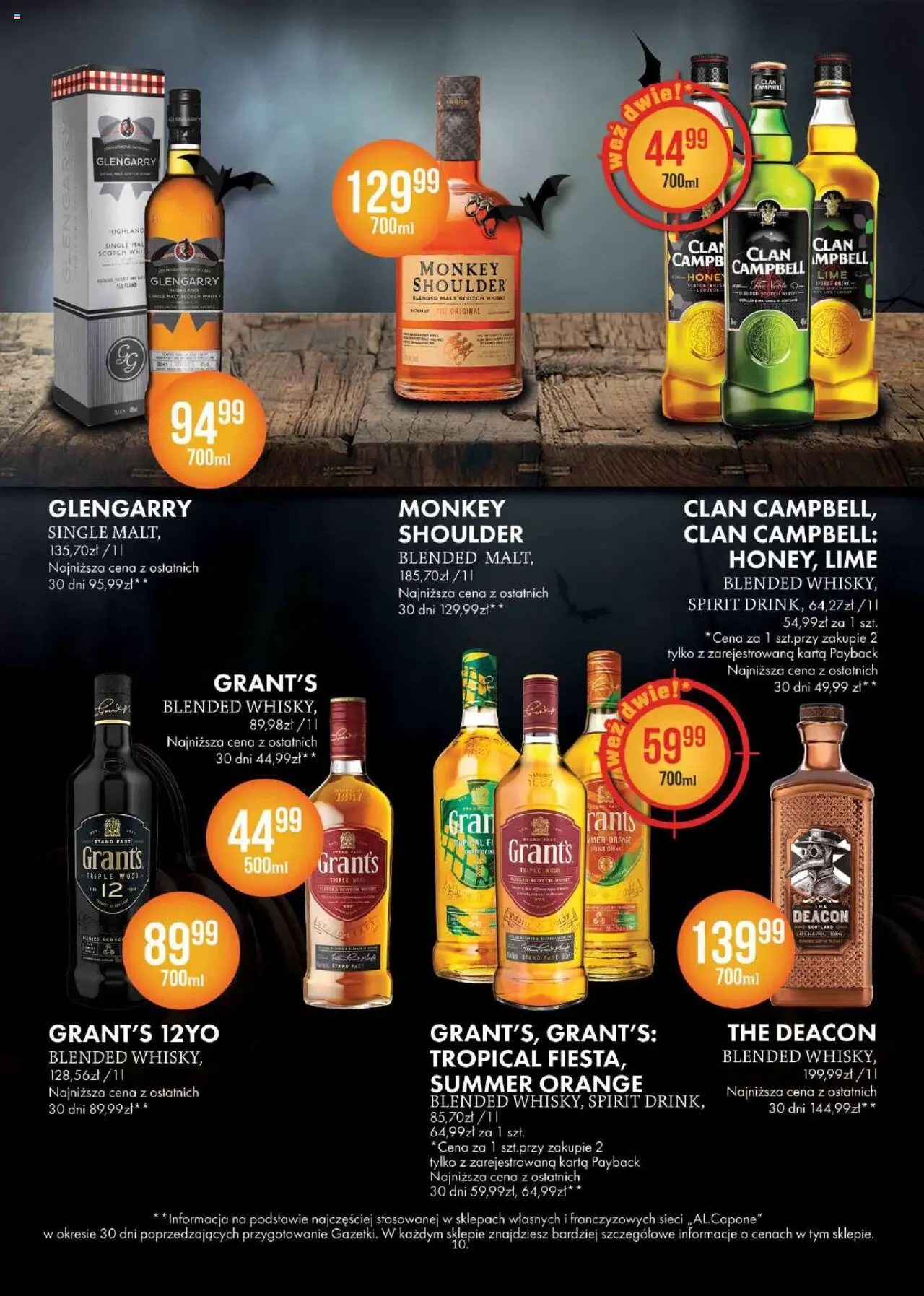 Al.Capone Gazetka od 13.10.2025 | Strona: 10 | Produkty: Karta, Grant's, Whisky