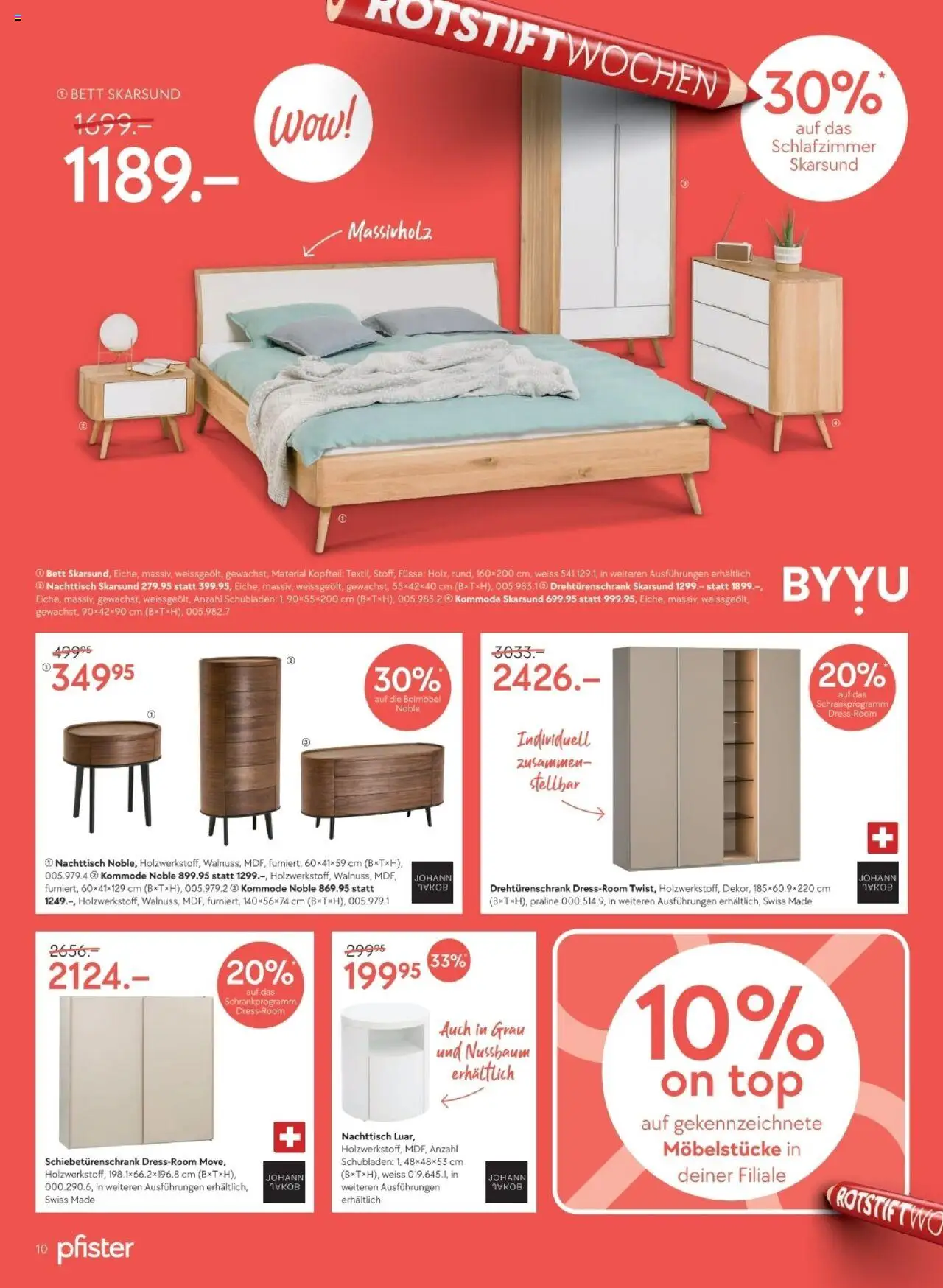 Pfister Aktionen ab 17.06.2025 | Seite: 10 | Produkte: Kommode, Nachttisch, Drehtürenschrank, Bett