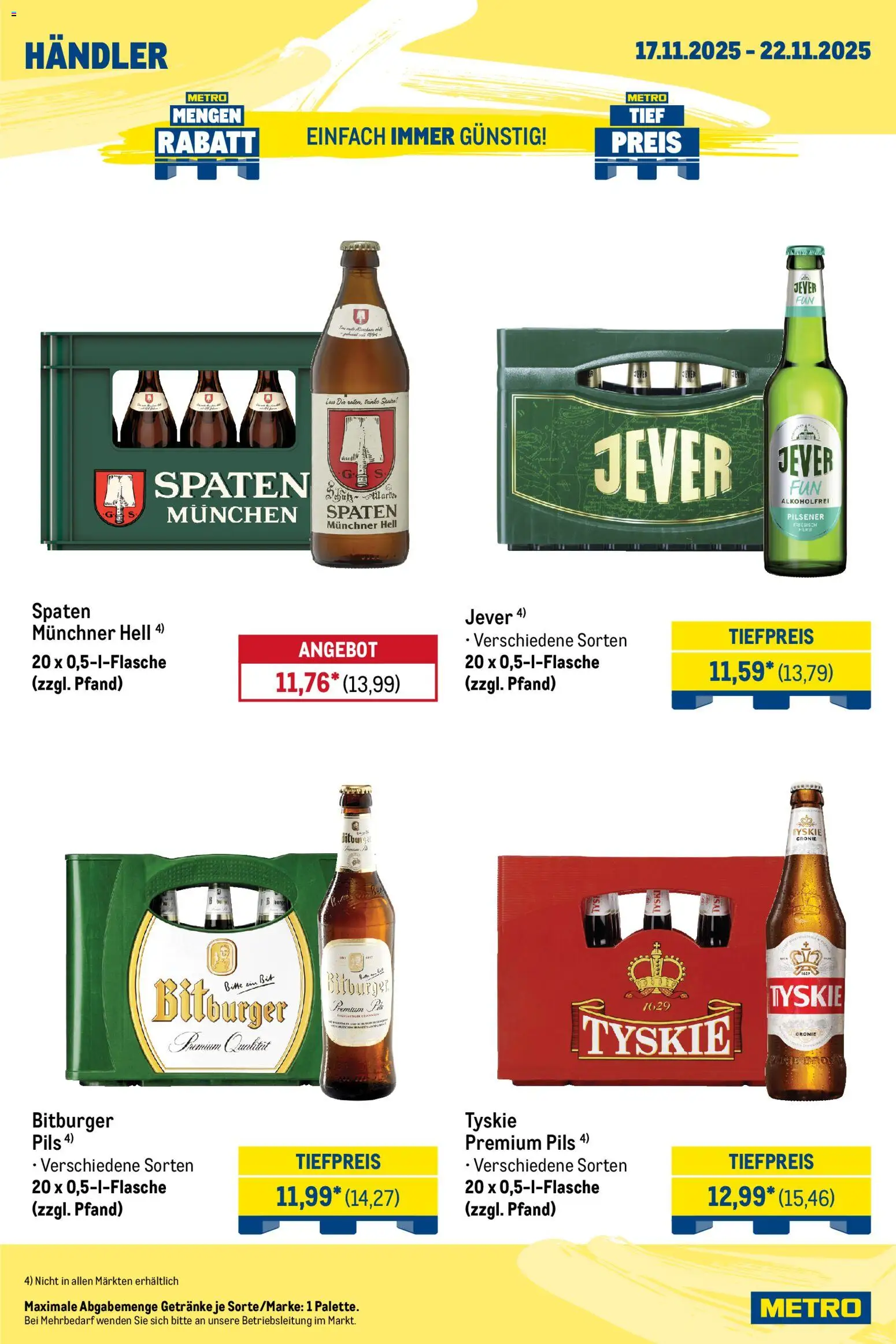 Metro Wochen-Angebote Händler – gültig ab 17.11.2025 | Seite: 6 | Produkte: Bitburger, Tyskie, Pils, Jever