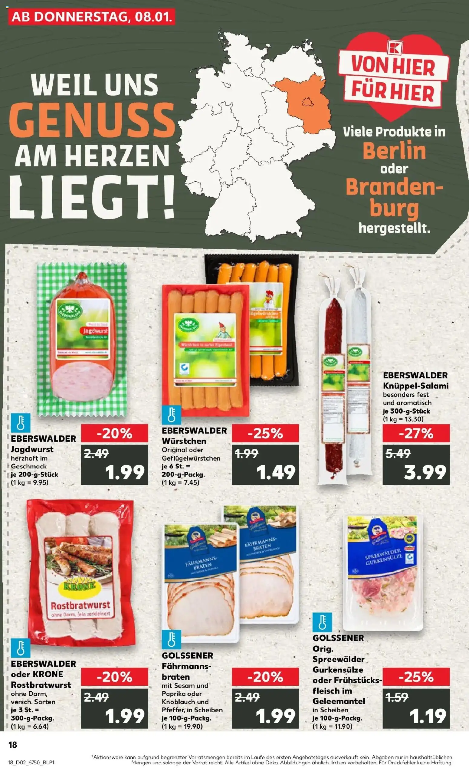 Kaufland prospekt Potsdam	 – gültig ab 11.01.2026 | Seite: 18 | Produkte: Paprika, Knoblauch, Salami, Fleisch