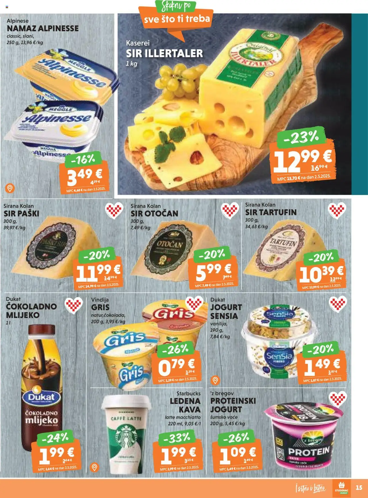 Studenac katalog | vrijedi od 15.10.2025 | Stranica: 15 | Proizvodi: Vindija, Mlijeko, Kava, Namaz