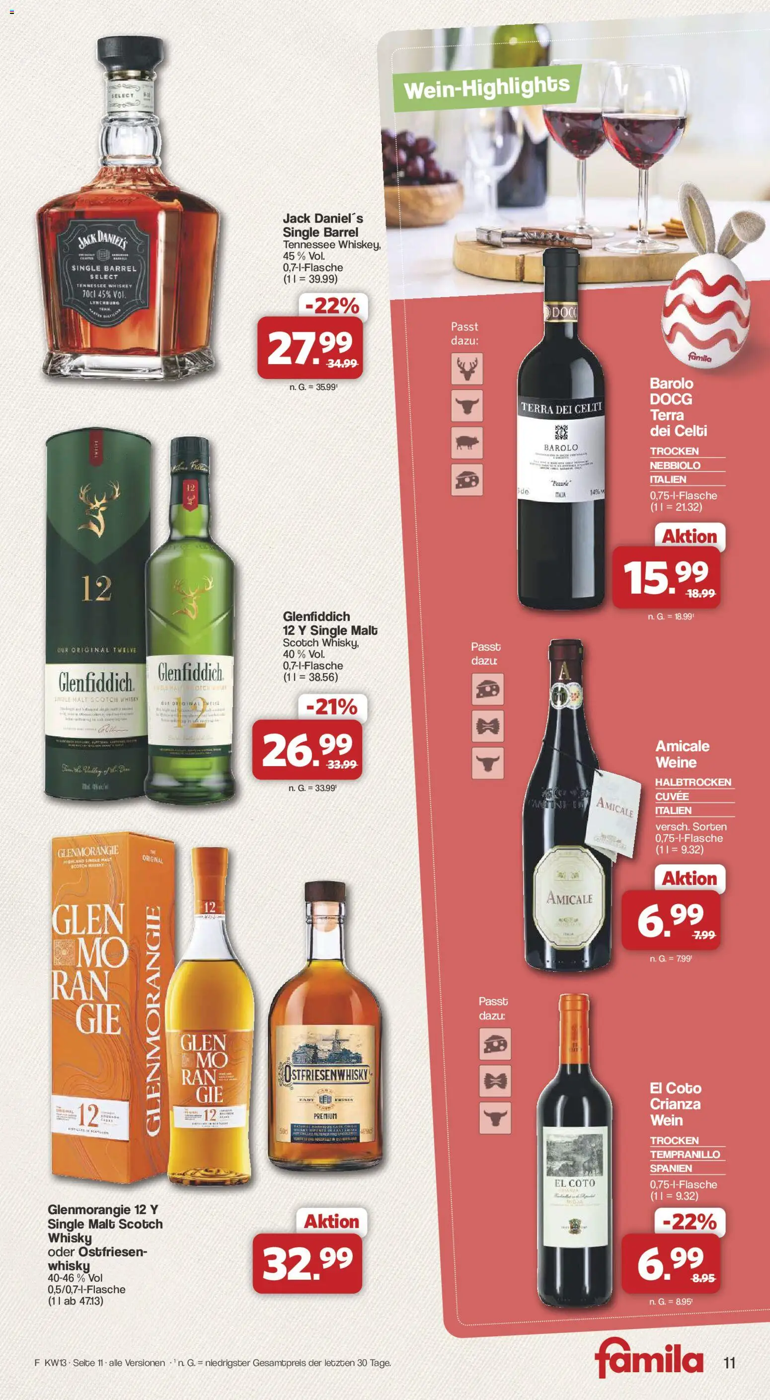 Famila Nordwest Sonderangebote – gültig ab 23.03.2026 | Seite: 11 | Produkte: Whisky, Jack Daniel's, Wein, Whiskey