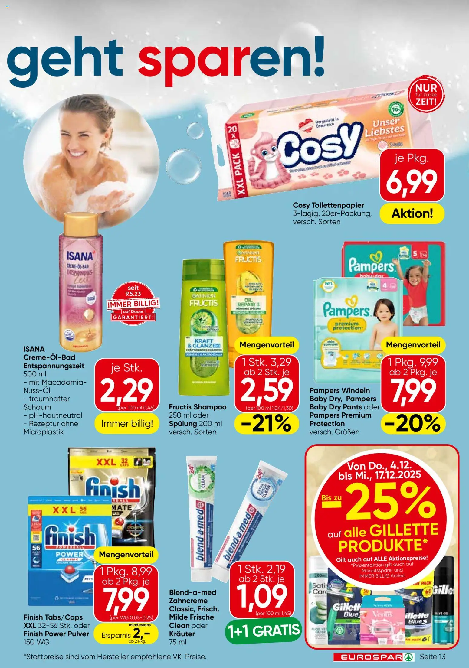 Eurospar Flugblatt gültig ab 04.12.2025 | Seite: 13 | Produkte: Pampers, Shampoo, Spülung