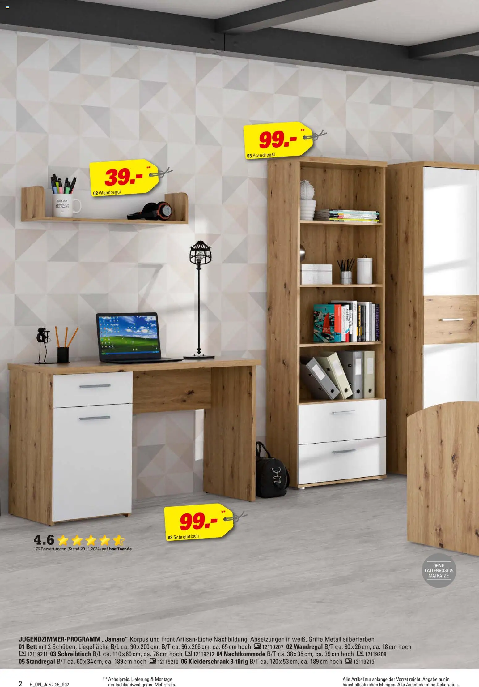 Höffner Jugendzimmer Spezial – gültig ab 29.10.2025 | Seite: 2 | Produkte: Wandregal, Bett, Kleiderschrank, Lattenrost