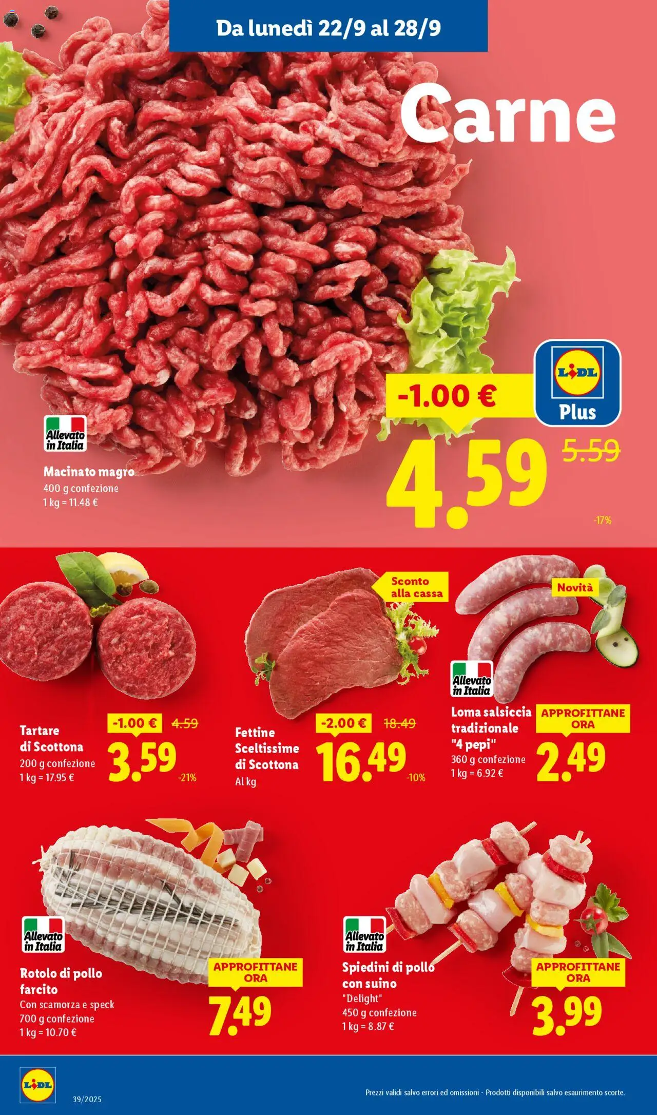 Volantino Lidl del 22.09.2025 | Pagina: 8 | Prodotti: Pollo, Suino, Salsiccia, Spiedini
