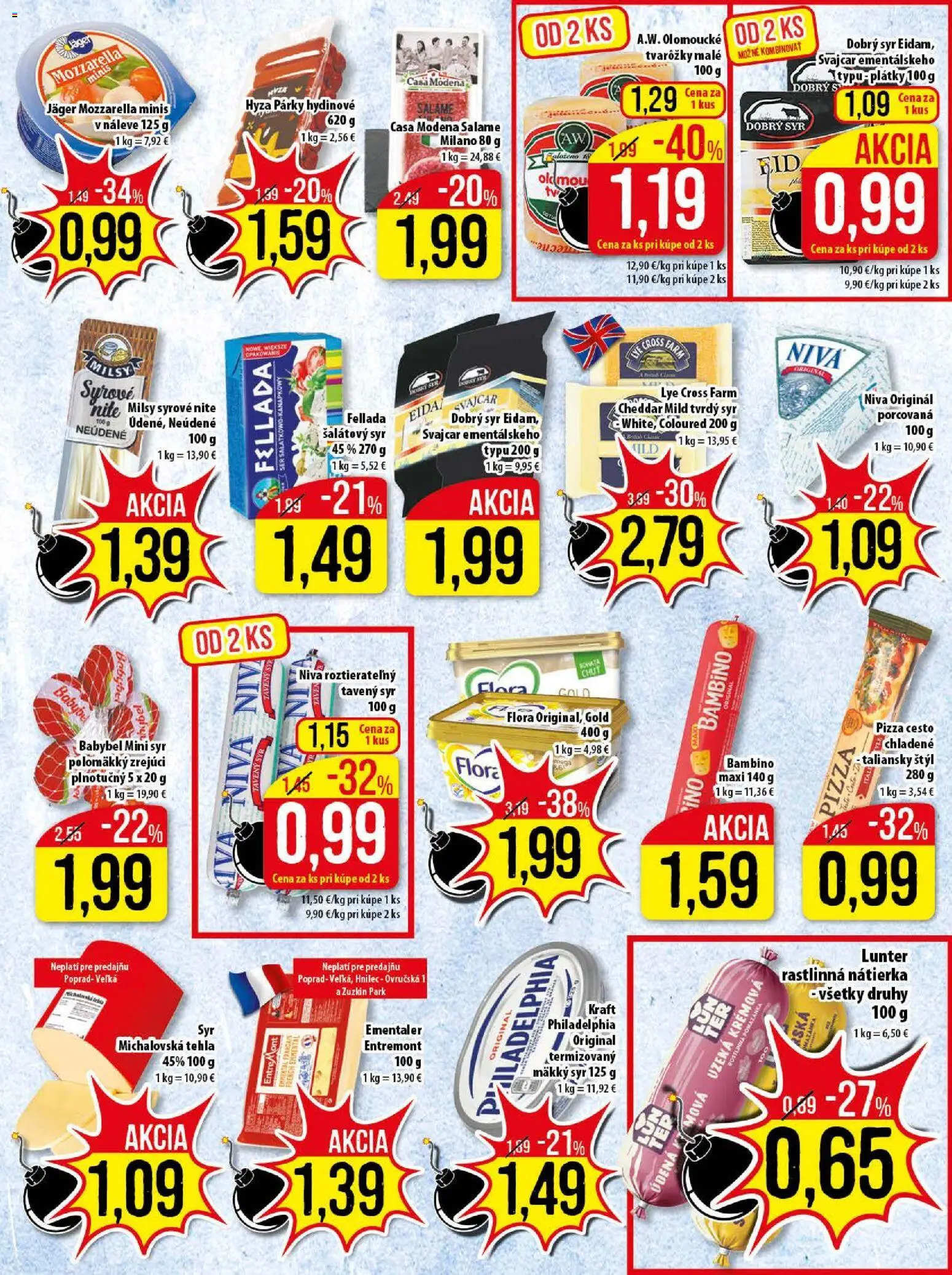 Nové Klas akcie – leták je platný od 03.11.2025 | Strana: 9 | Produkty: Pizza, Mozzarella, Párky, Flora