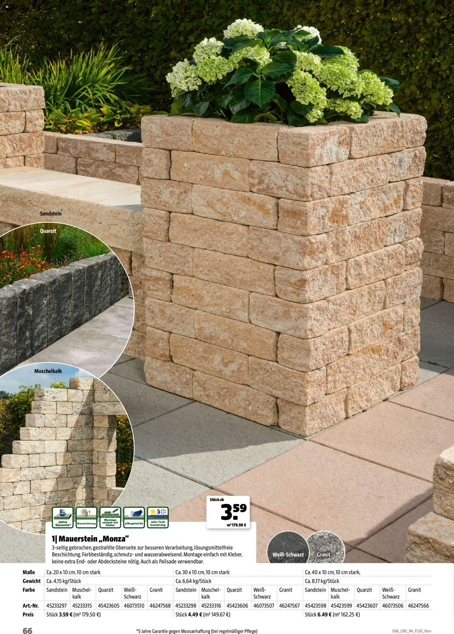 Hagebau Gartenbaustoffsortiment – gültig ab 02.03.2026 | Seite: 66 | Produkte: Gewicht