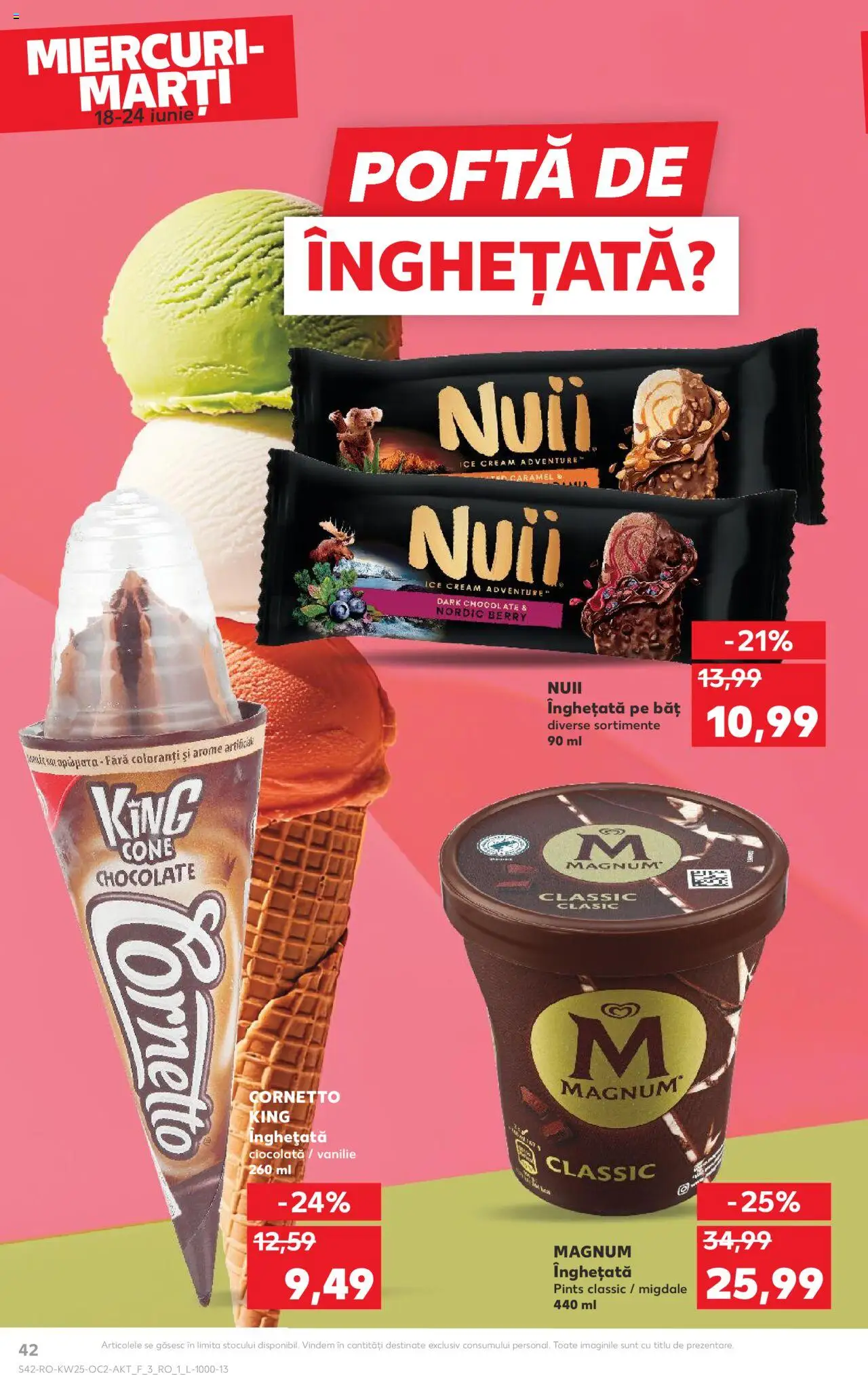 Kaufland RO akciós ujság - amely érvényes a következő dátumtól: 18.06.2025 | Oldal: 42 | Termékek: Magnum