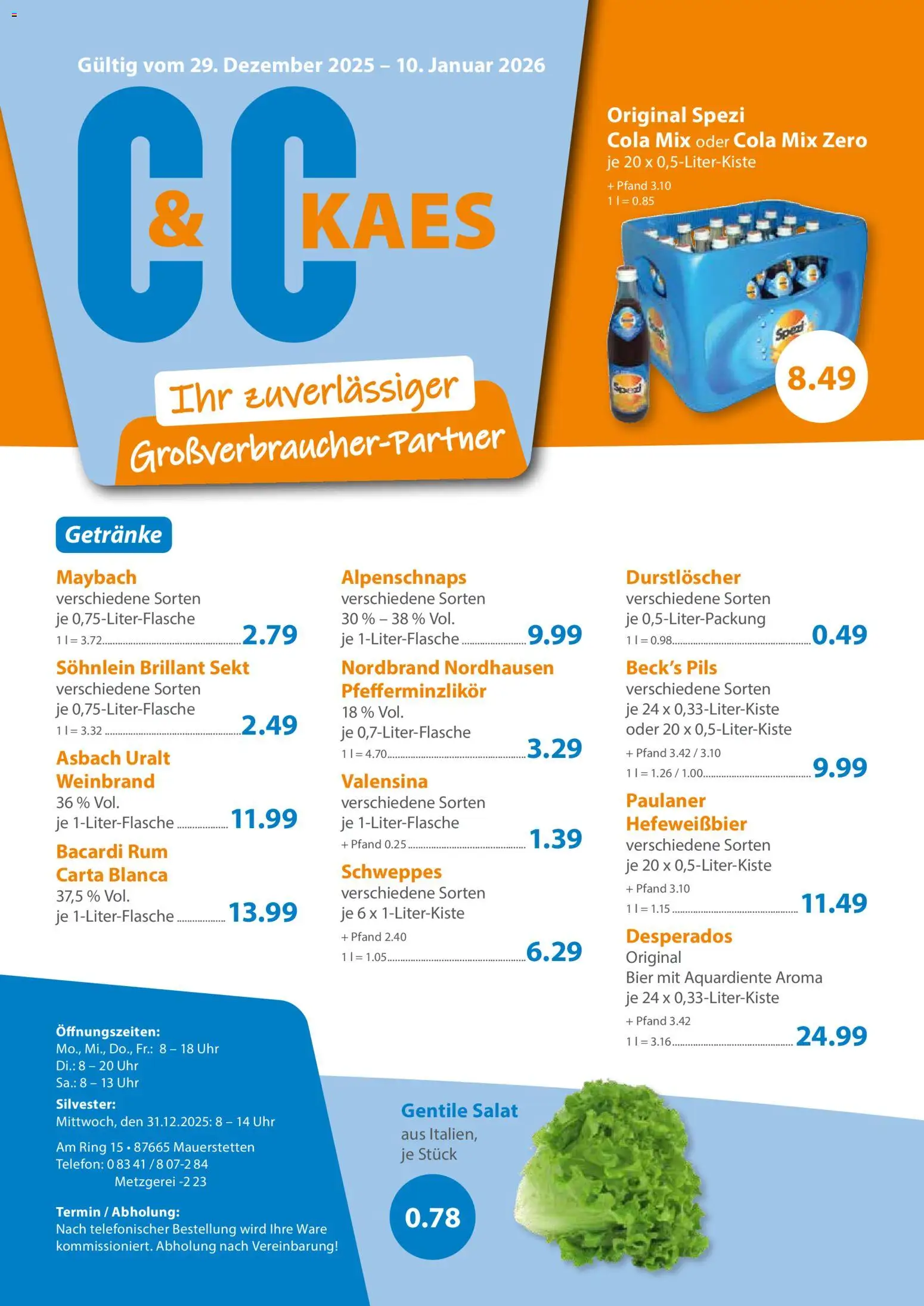 C&C Prospekt – gültig ab 29.12.2025 | Seite: 1 | Produkte: Bier, Sekt, Telefon, Uhr