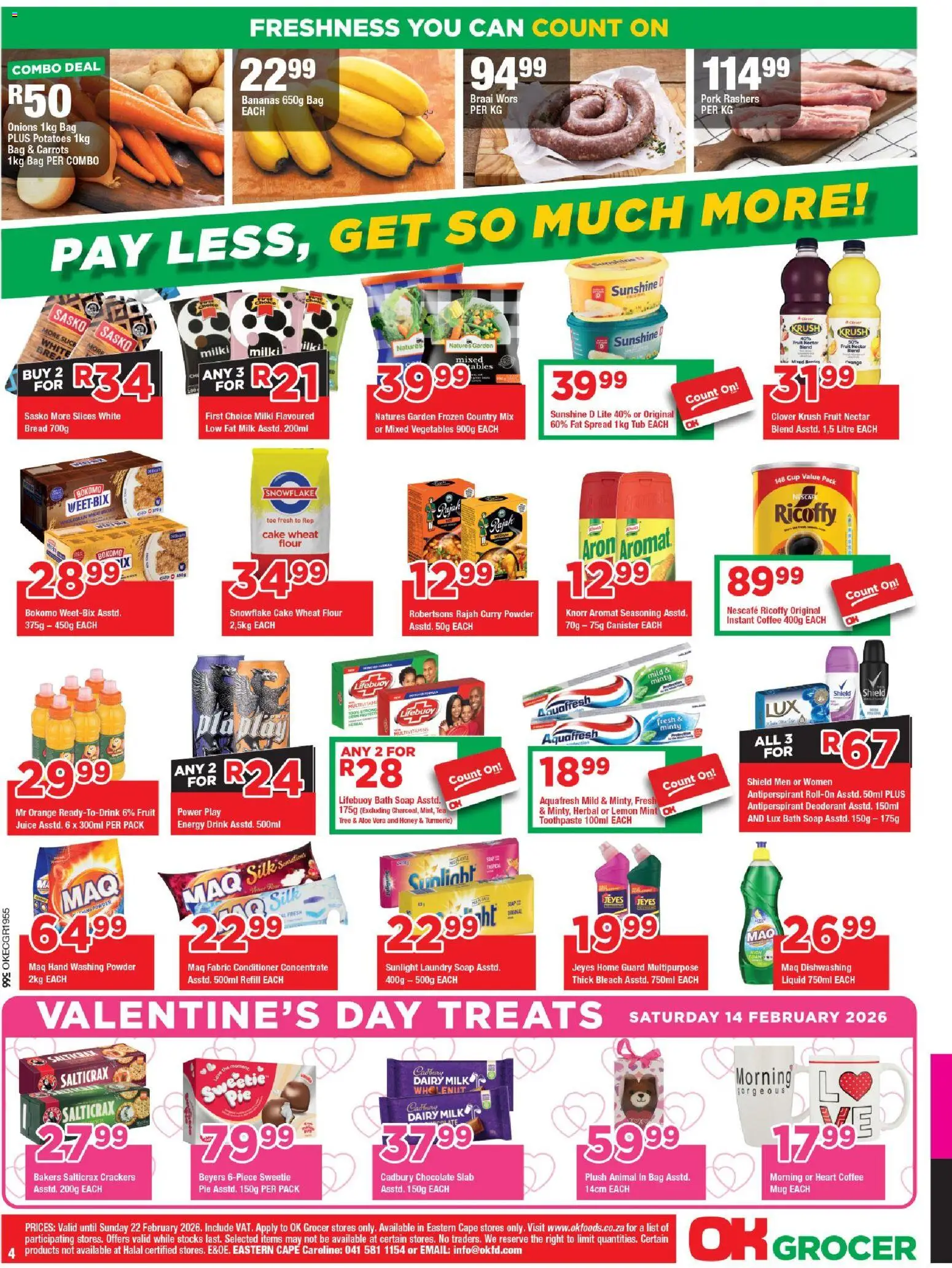 New OK Foods catalogue – valid from 11.02.2026 | Page: 4 | Products: Cake, Potatoes, Vegetables, Estuche organizador de viaje