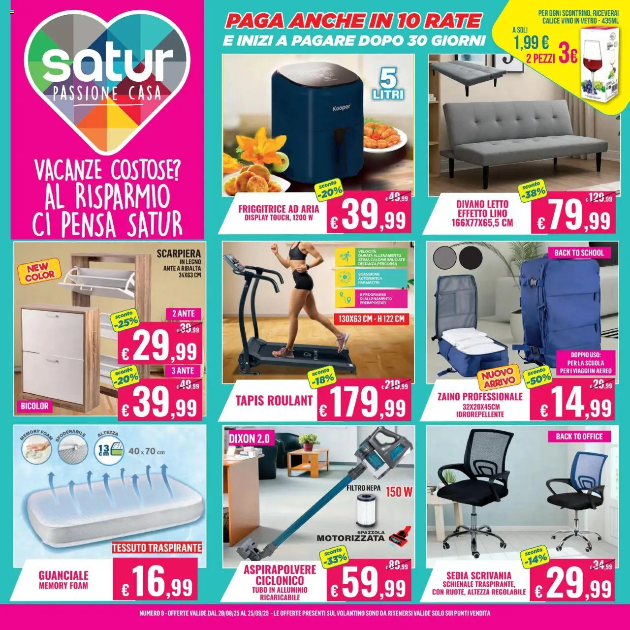 Volantino Satur del 28.08.2025 | Pagina: 1 | Prodotti: Zaino, Vino, Tubo, Friggitrice